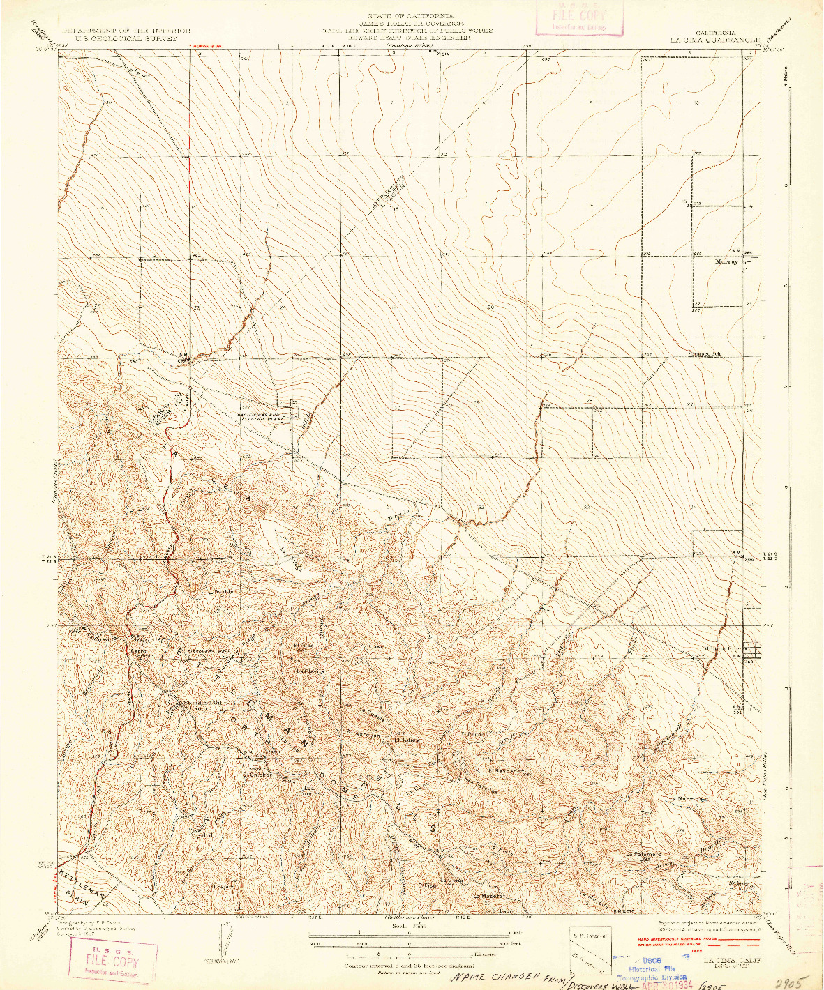 USGS 1:31680-SCALE QUADRANGLE FOR LA CIMA, CA 1934
