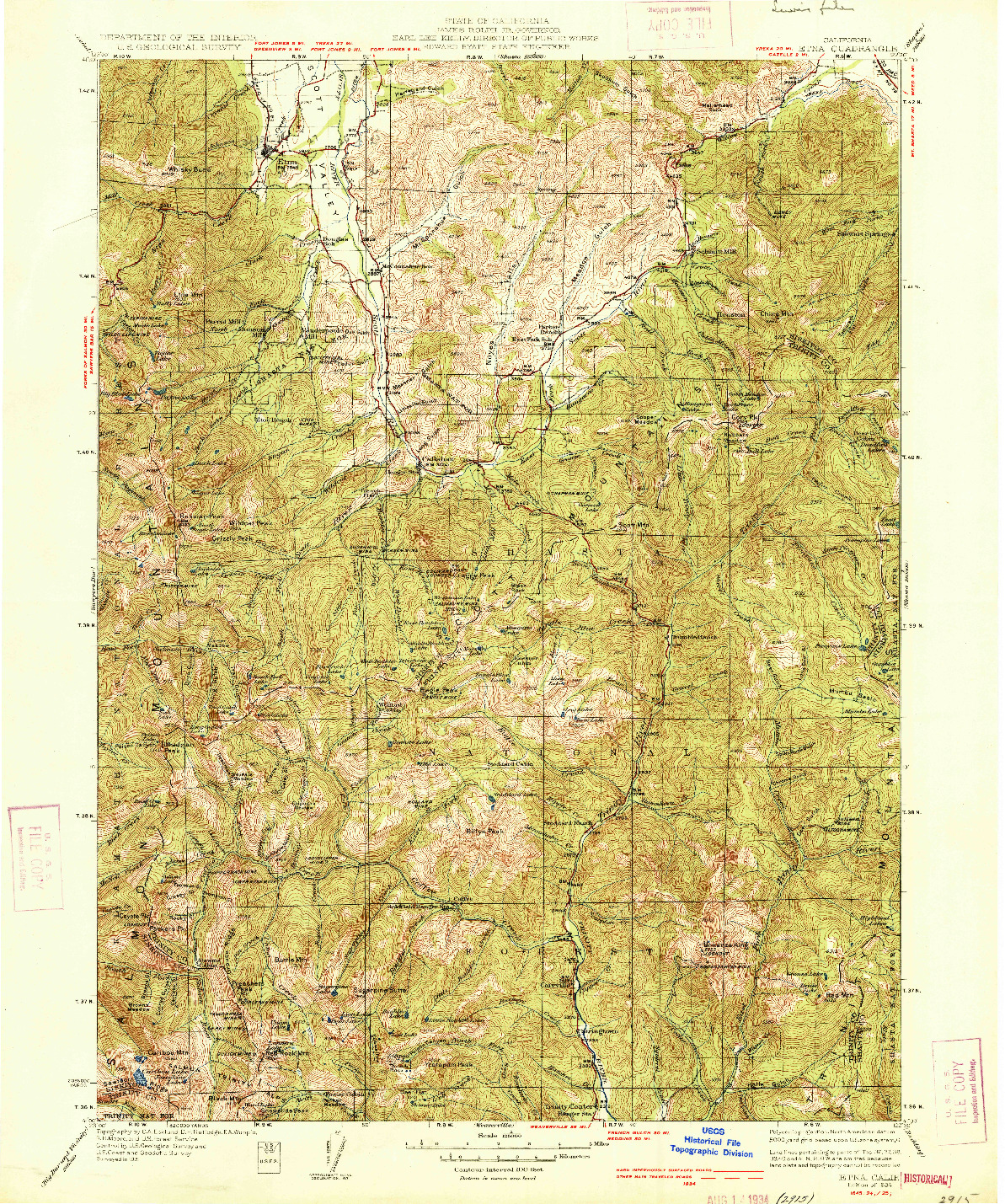 USGS 1:125000-SCALE QUADRANGLE FOR ETNA, CA 1934