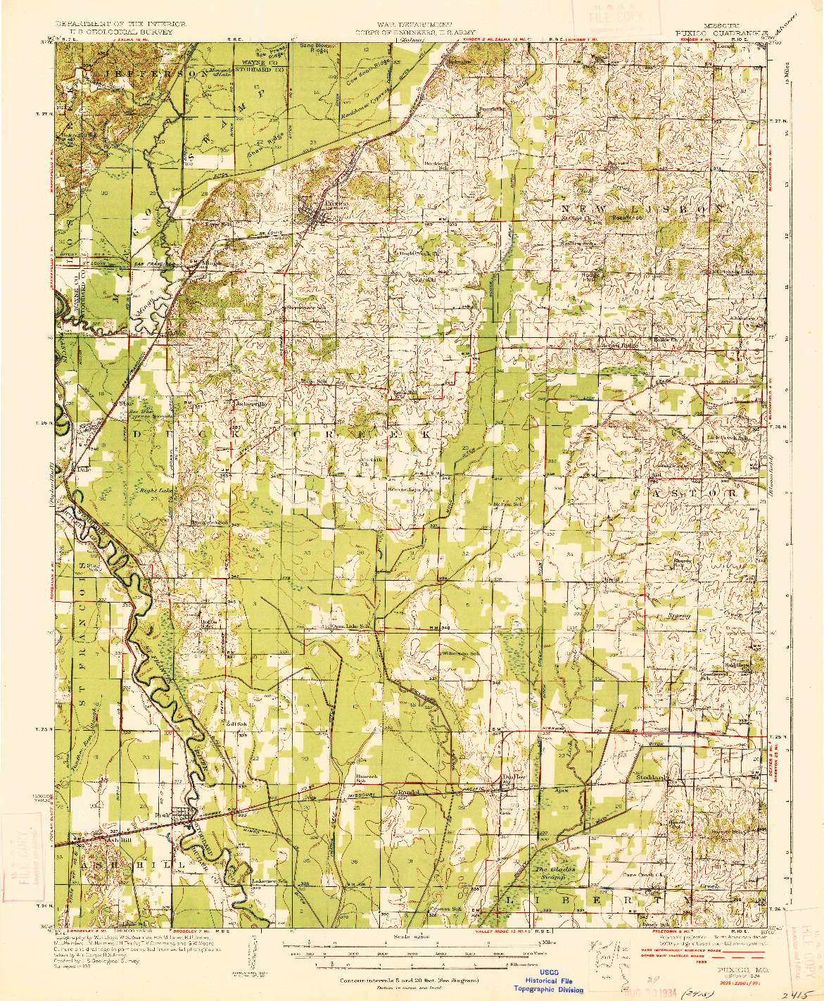 USGS 1:62500-SCALE QUADRANGLE FOR PUXICO, MO 1934