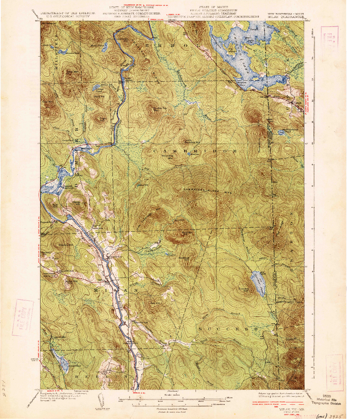 USGS 1:62500-SCALE QUADRANGLE FOR MILAN, NH 1934