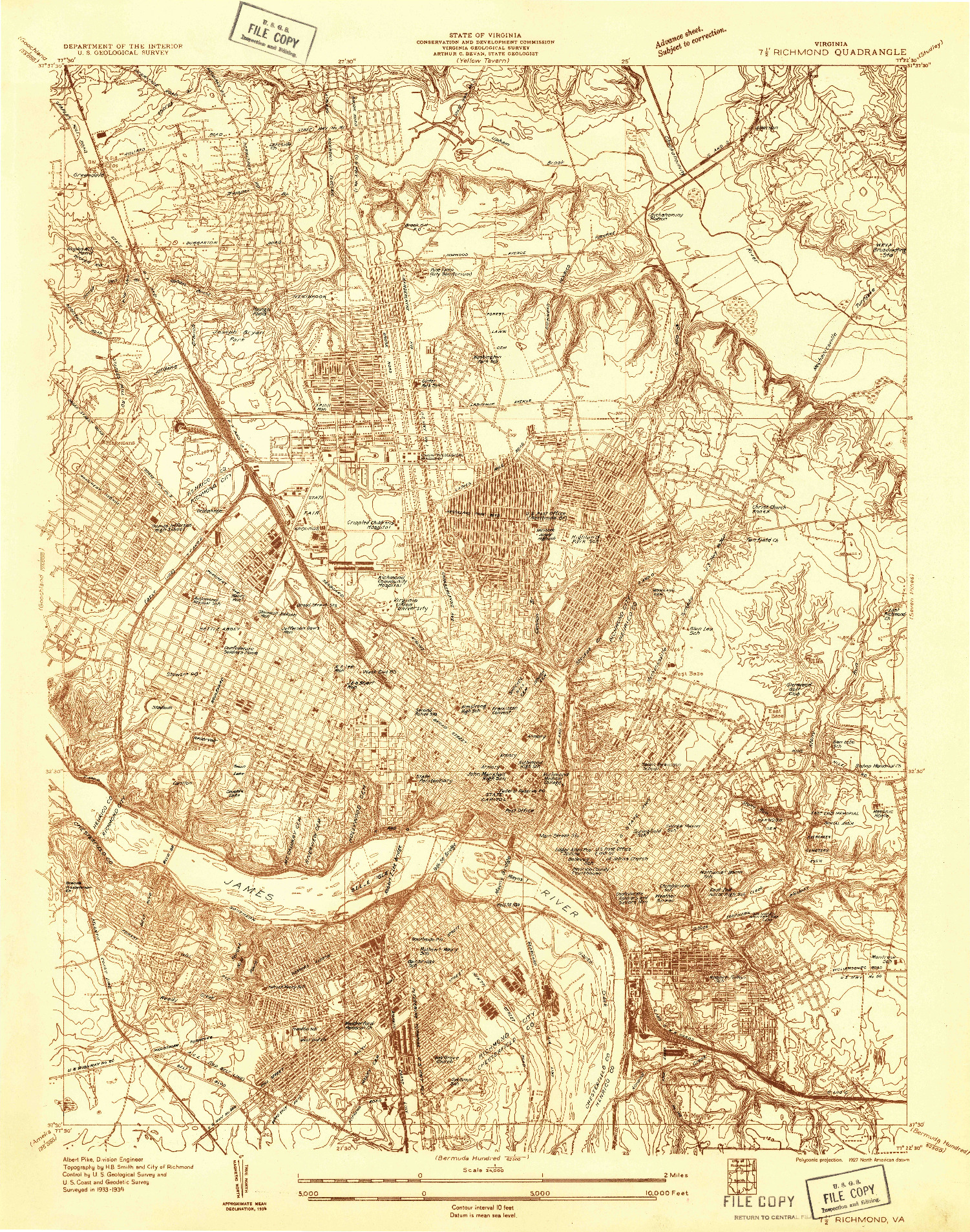 USGS 1:24000-SCALE QUADRANGLE FOR RICHMOND, VA 1934