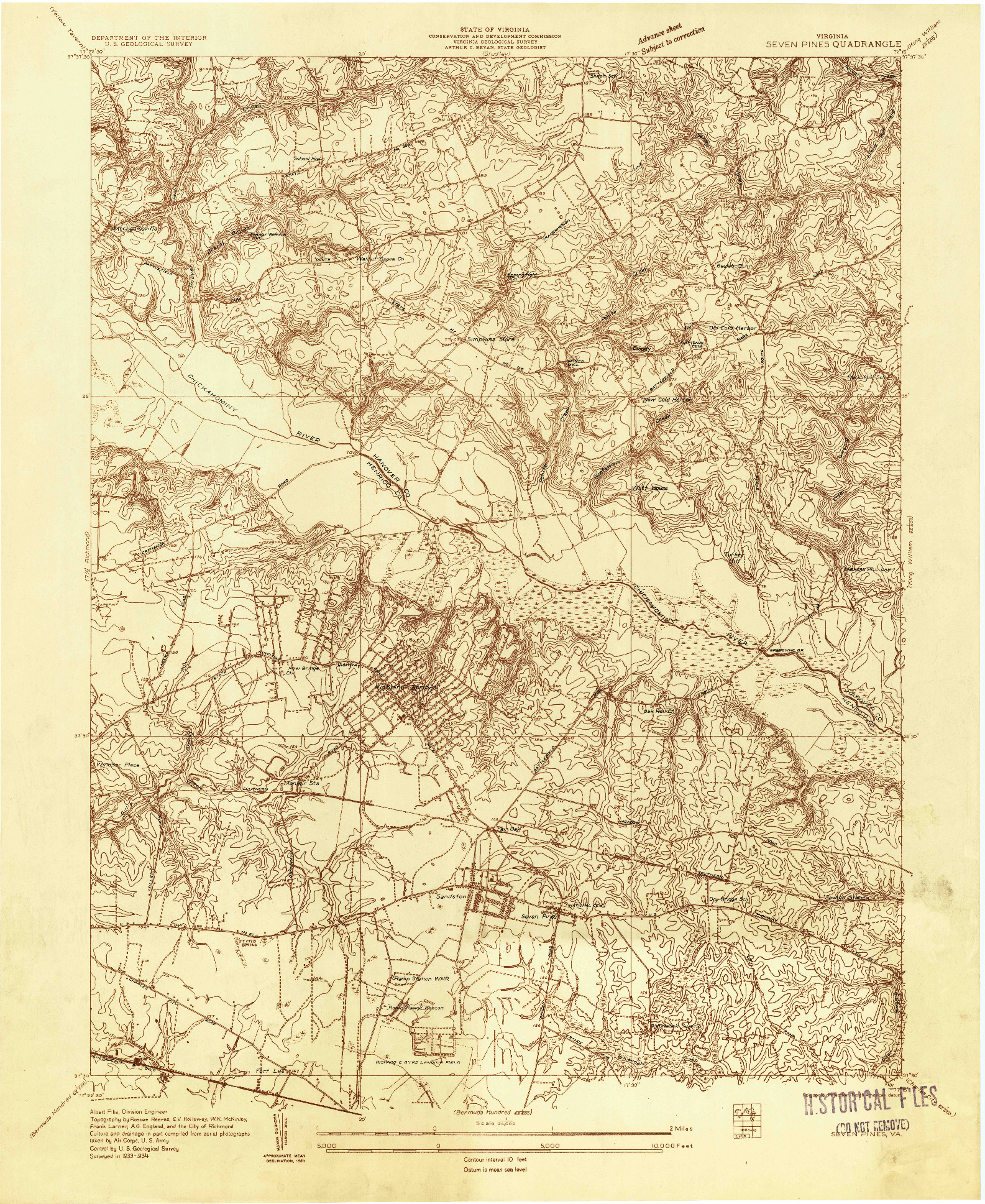 USGS 1:24000-SCALE QUADRANGLE FOR SEVEN PINES, VA 1934