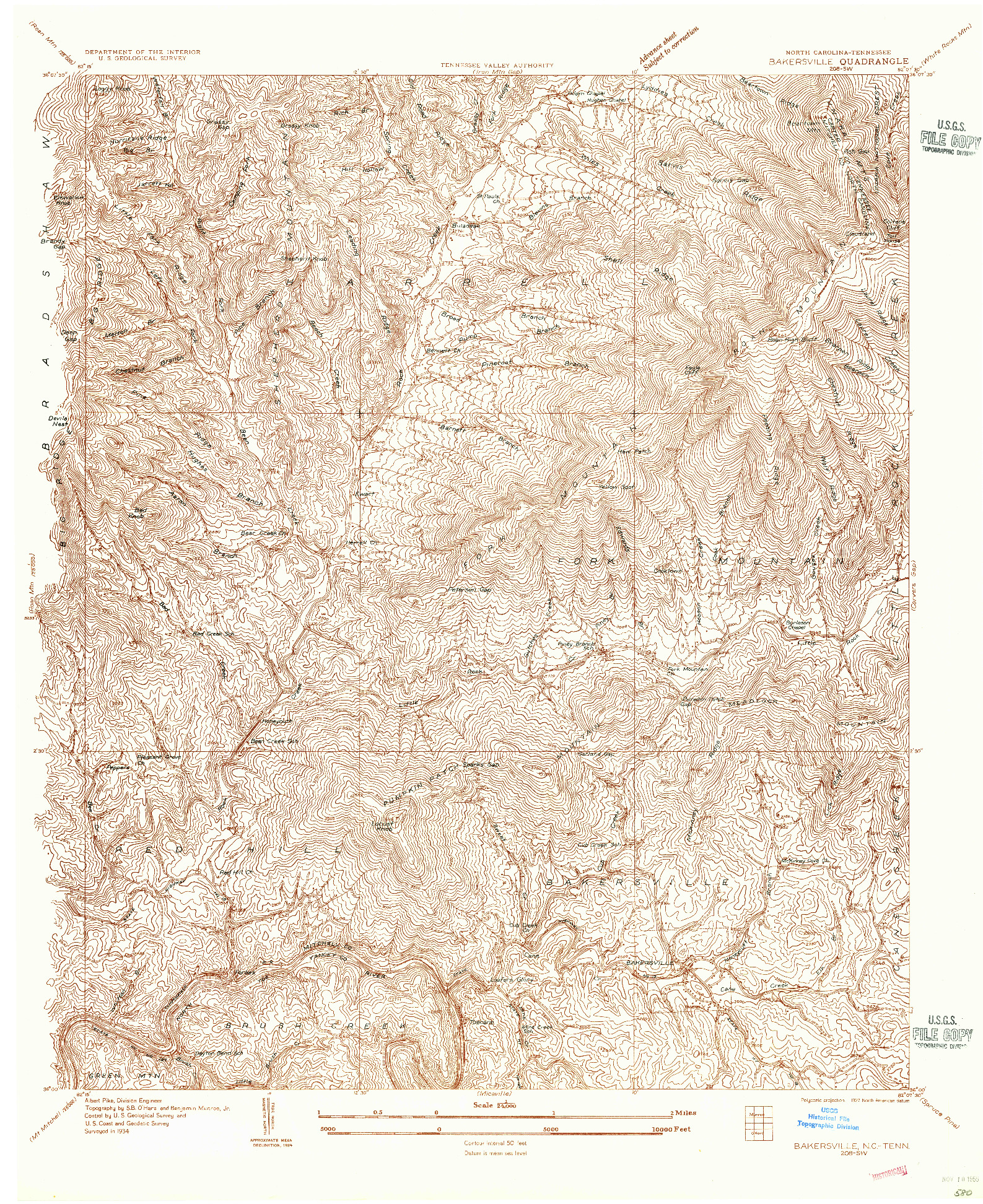 USGS 1:24000-SCALE QUADRANGLE FOR BAKERSVILLE, NC 1934