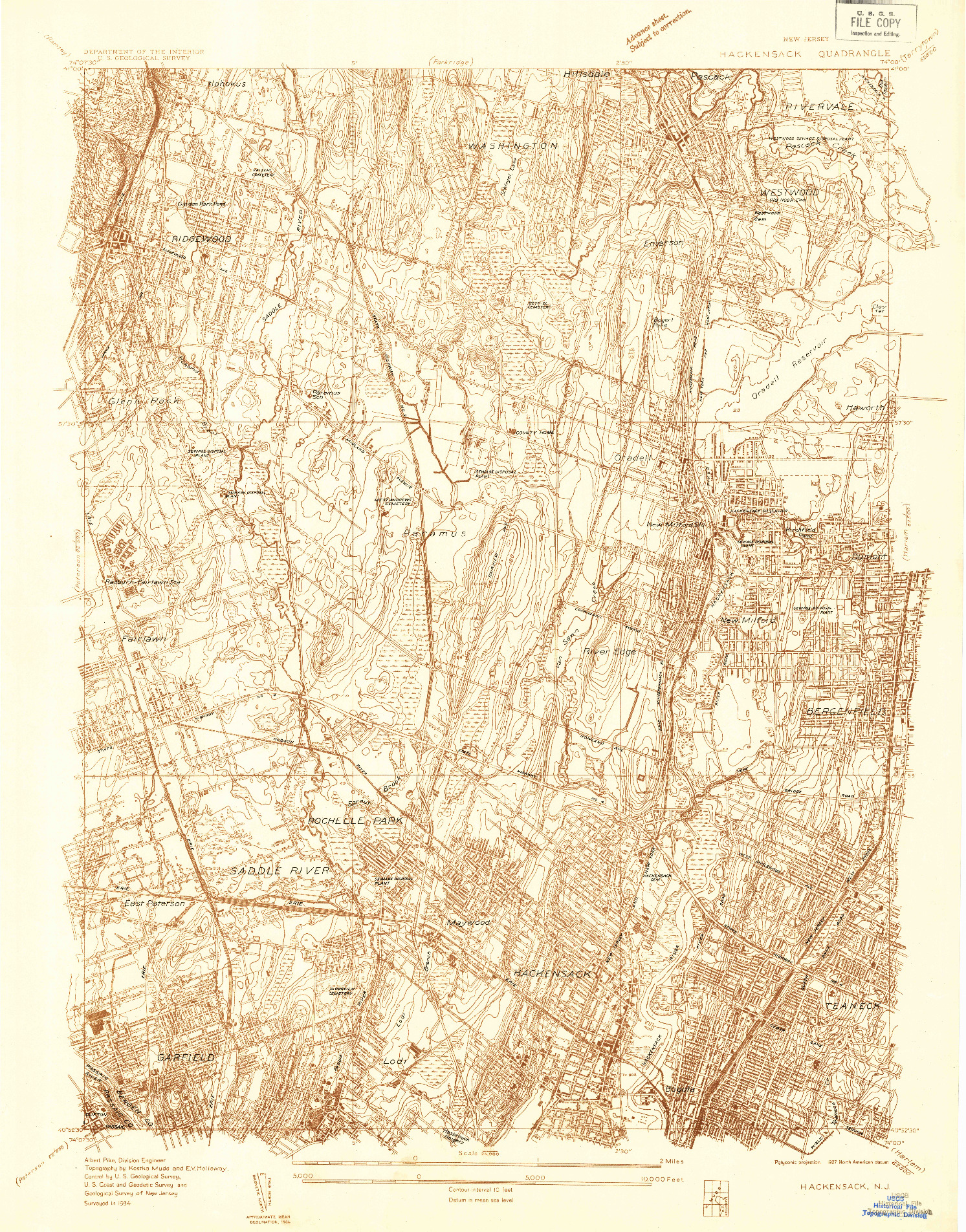 USGS 1:24000-SCALE QUADRANGLE FOR HACKENSACK, NJ 1934