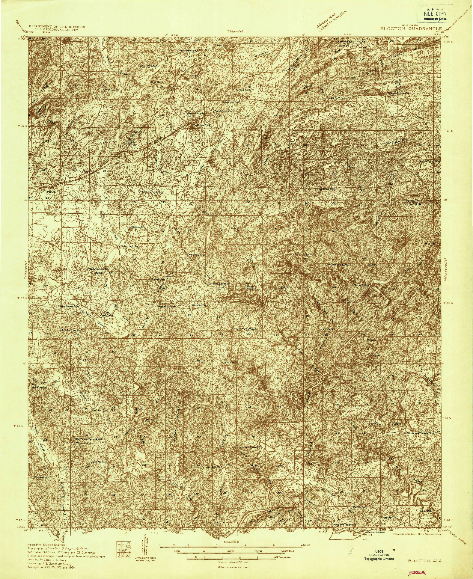 USGS 1:48000-SCALE QUADRANGLE FOR BLOCTON, AL 1934
