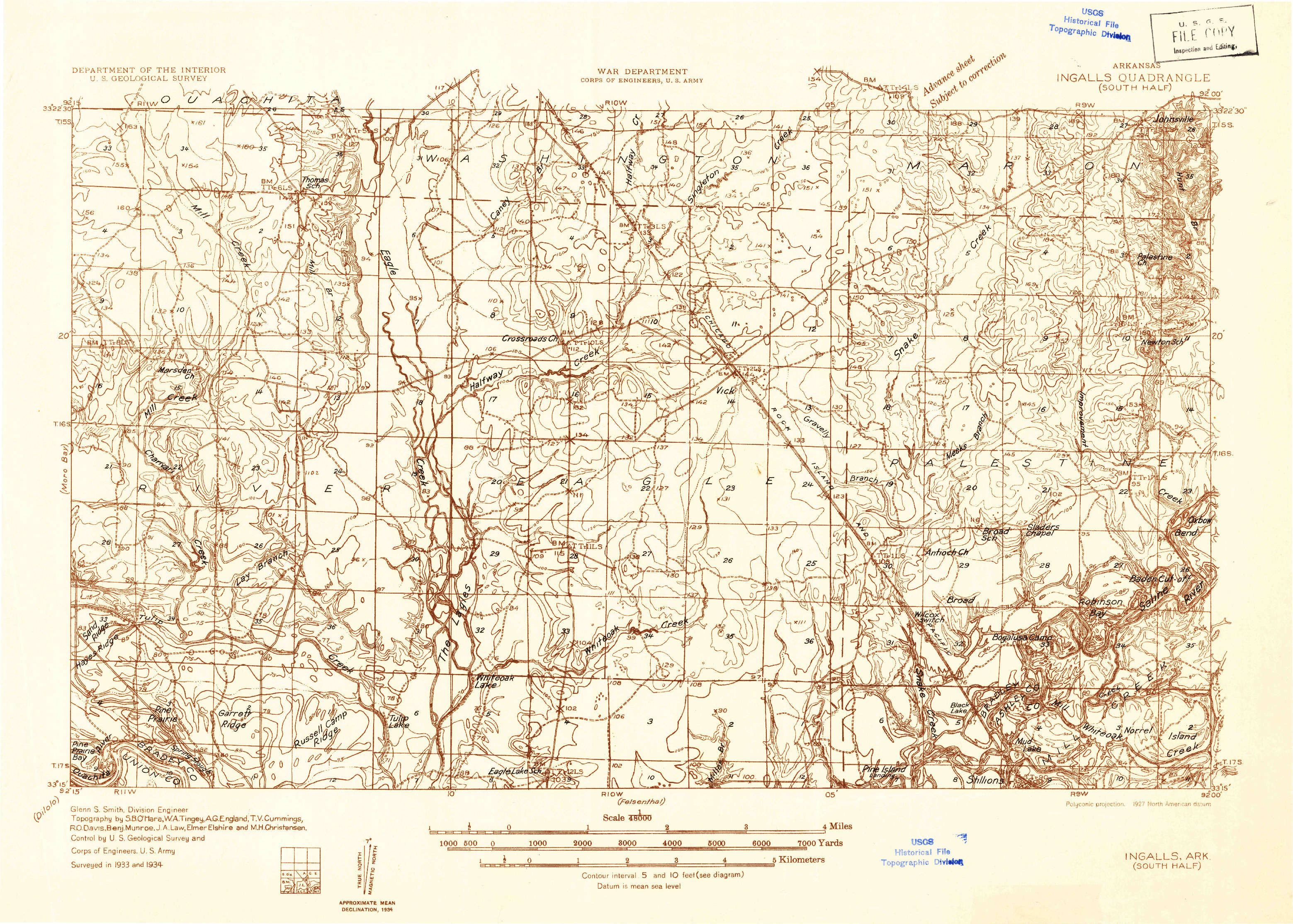 USGS 1:48000-SCALE QUADRANGLE FOR INGALLS, AR 1934