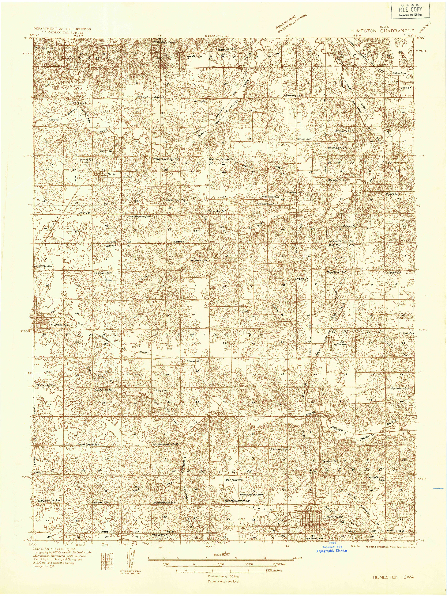 USGS 1:48000-SCALE QUADRANGLE FOR HUMESTON, IA 1934