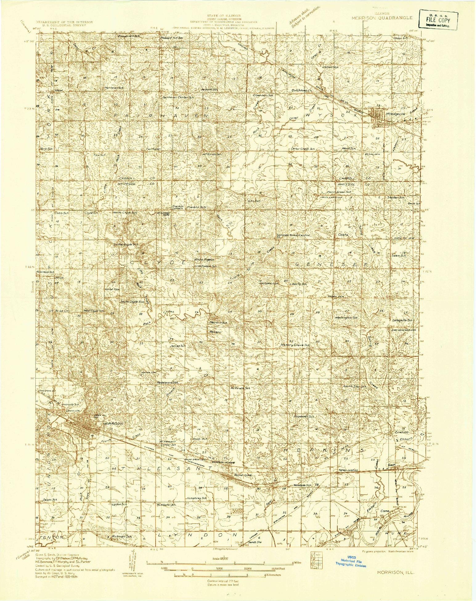 USGS 1:48000-SCALE QUADRANGLE FOR MORRISON, IL 1934