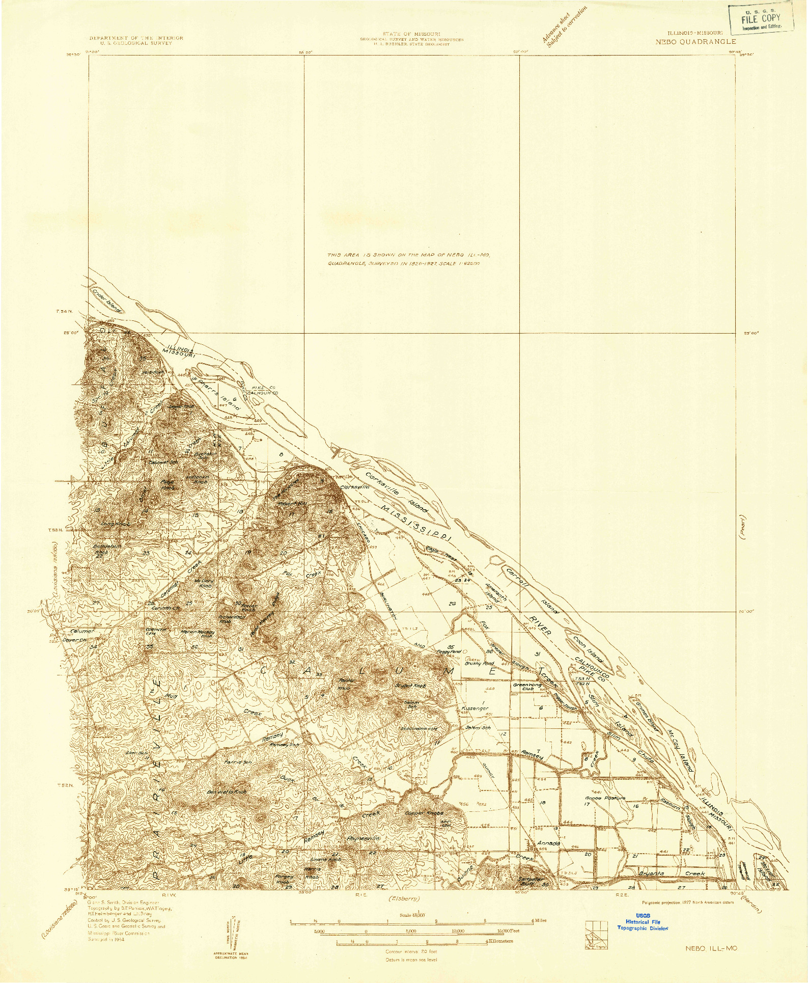 USGS 1:48000-SCALE QUADRANGLE FOR NEBO, IL 1934