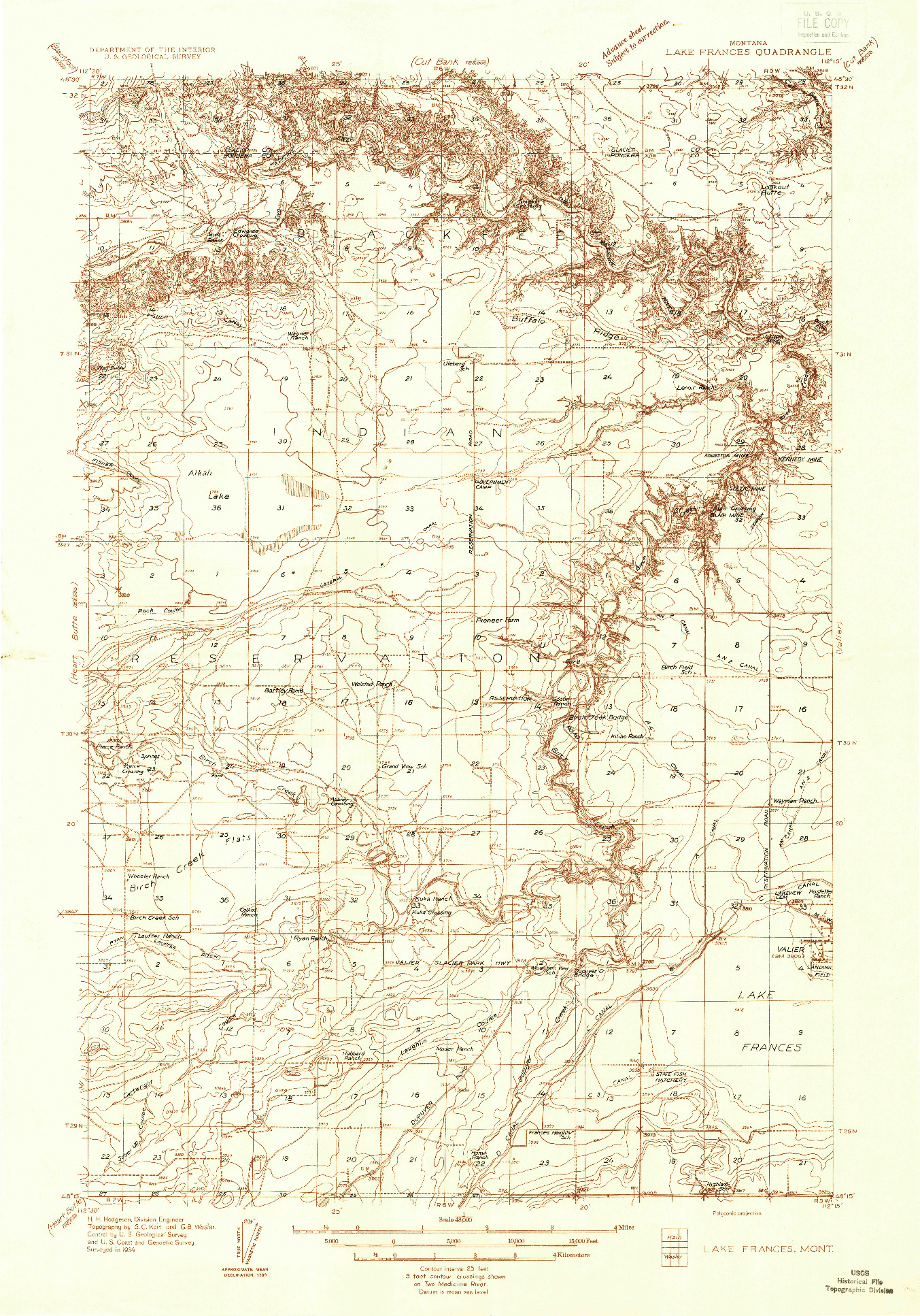 USGS 1:48000-SCALE QUADRANGLE FOR LAKE FRANCES, MT 1934