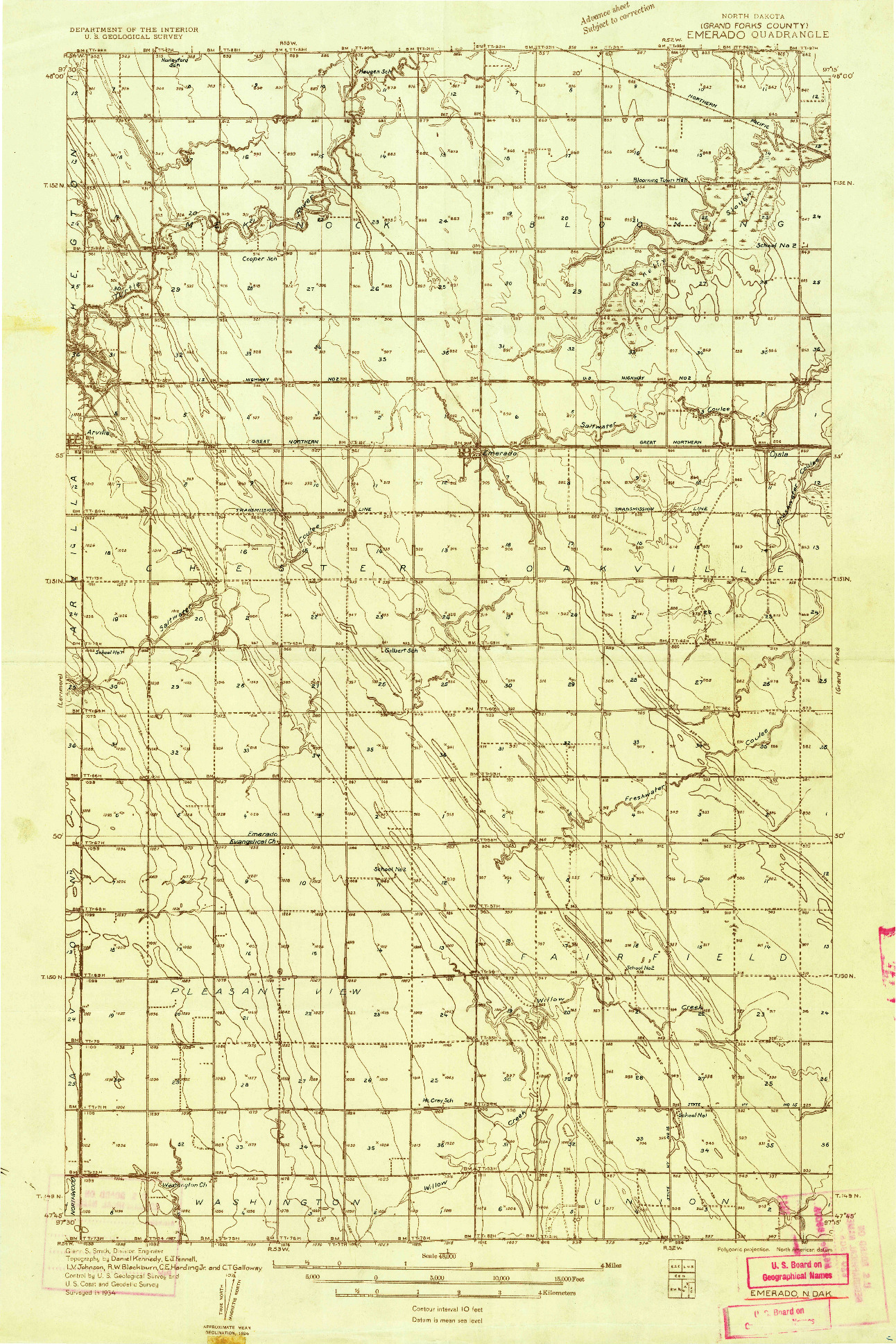 USGS 1:48000-SCALE QUADRANGLE FOR EMERADO, ND 1934
