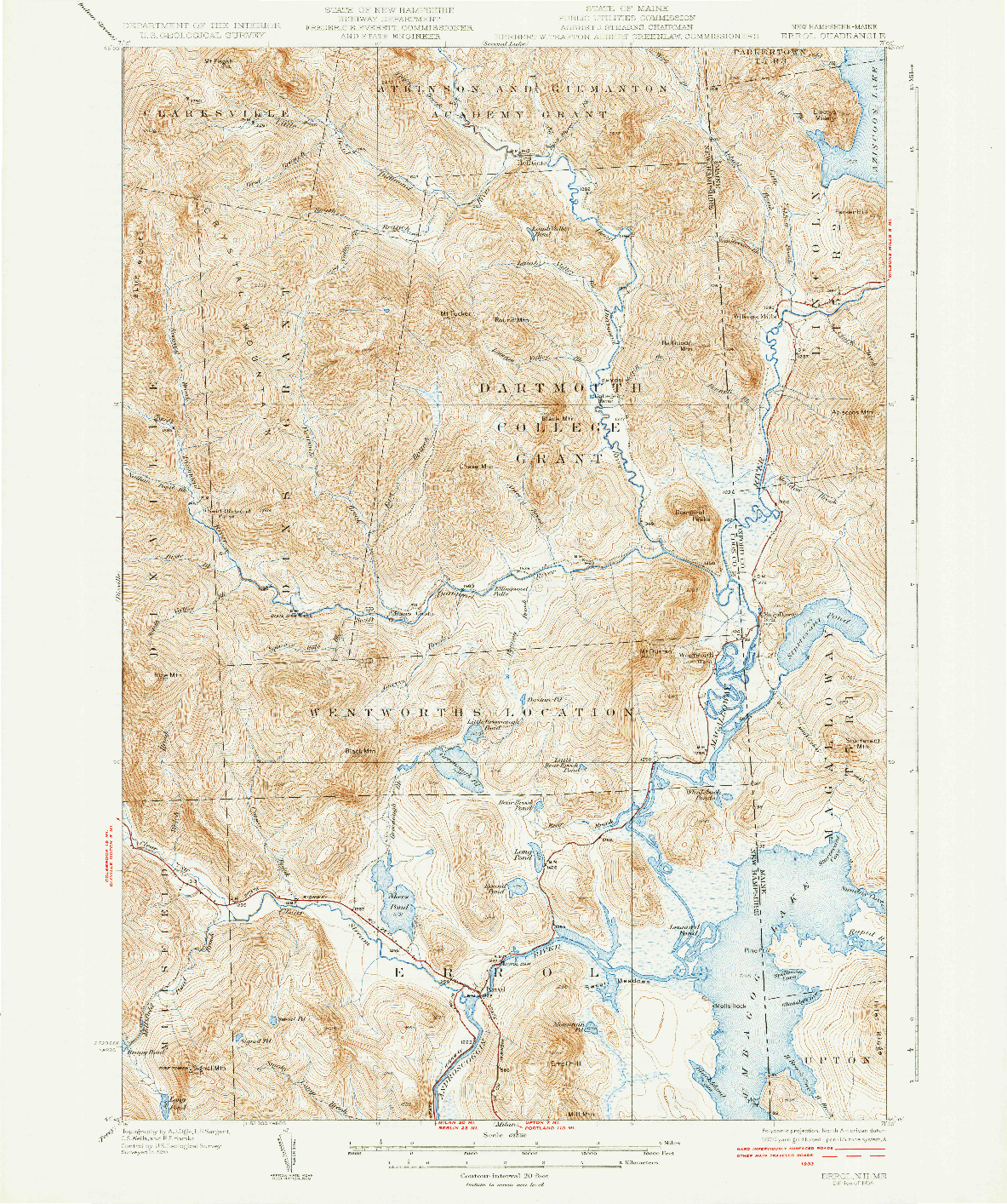 USGS 1:62500-SCALE QUADRANGLE FOR ERROL, NH 1934