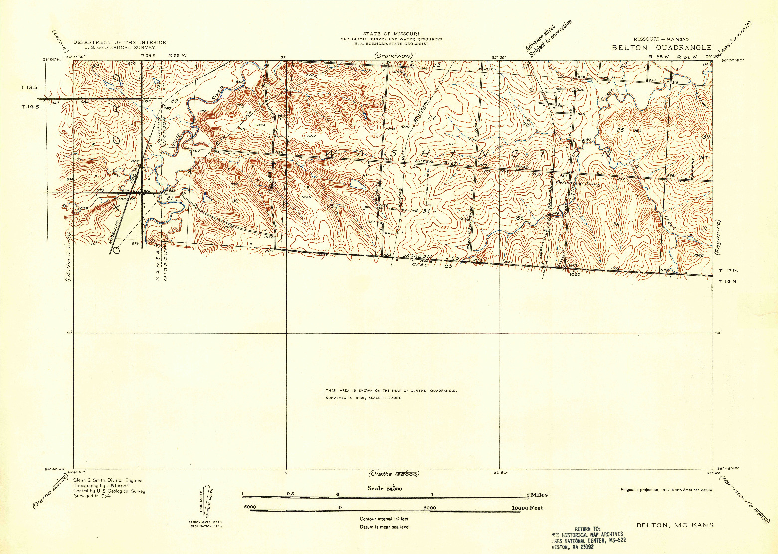 USGS 1:24000-SCALE QUADRANGLE FOR BELTON, MO 1934