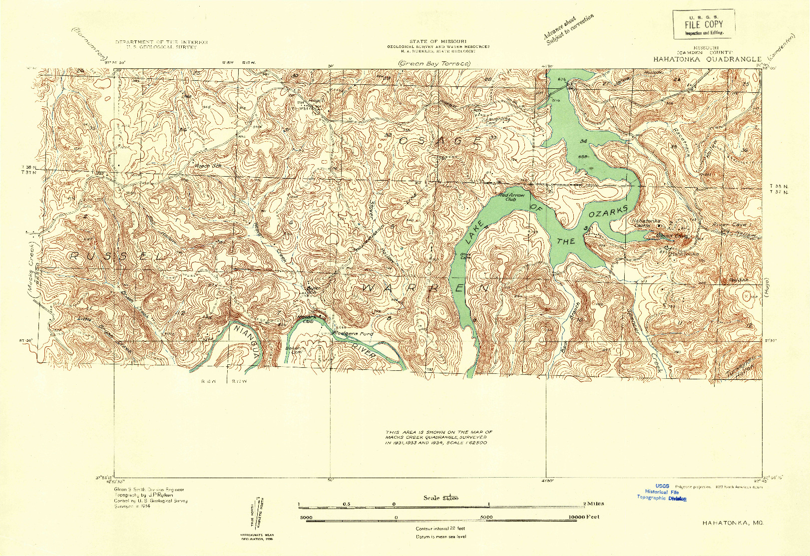 USGS 1:24000-SCALE QUADRANGLE FOR HAHATONKA, MO 1934