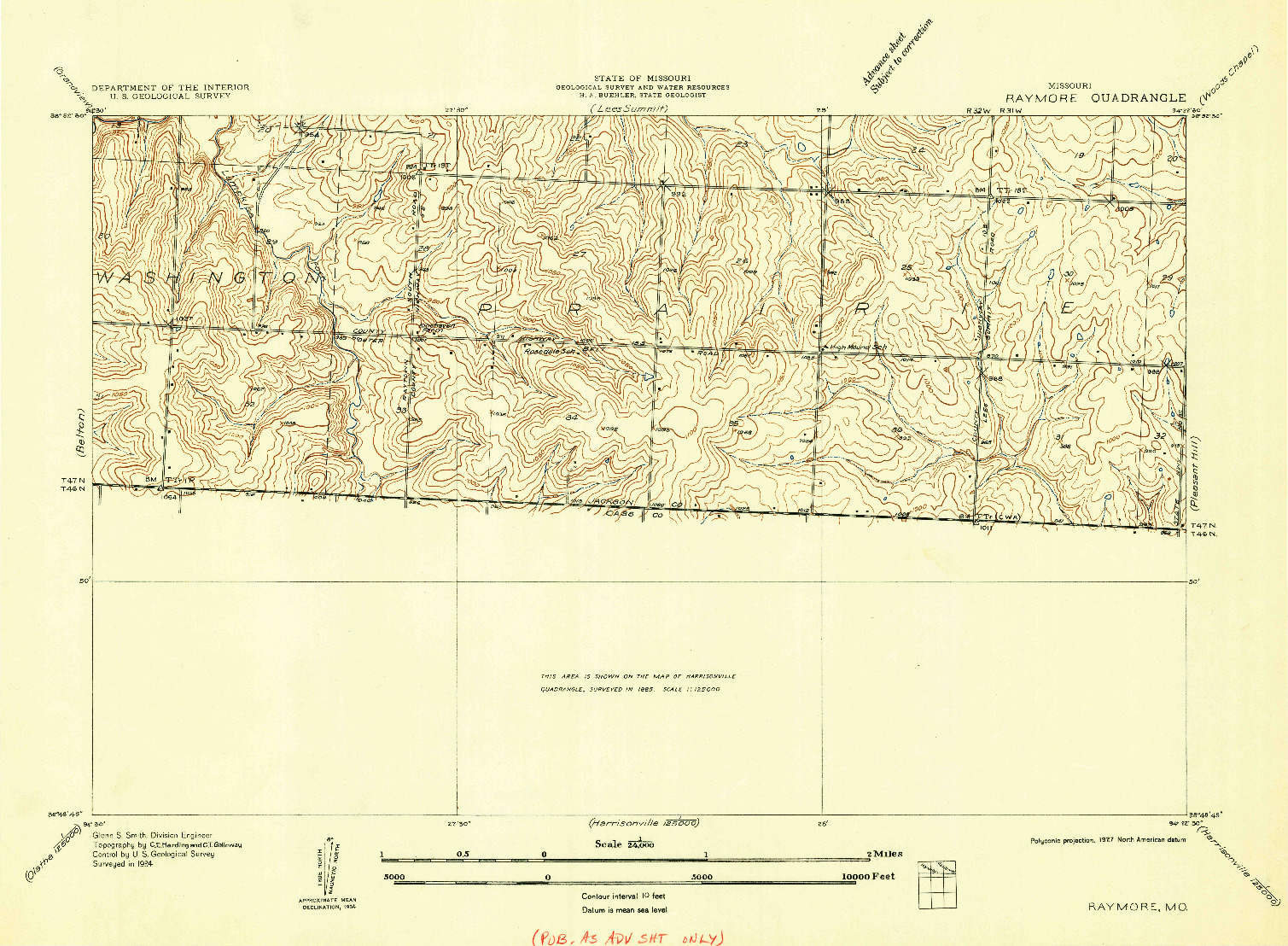 USGS 1:24000-SCALE QUADRANGLE FOR RAYMORE, MO 1934