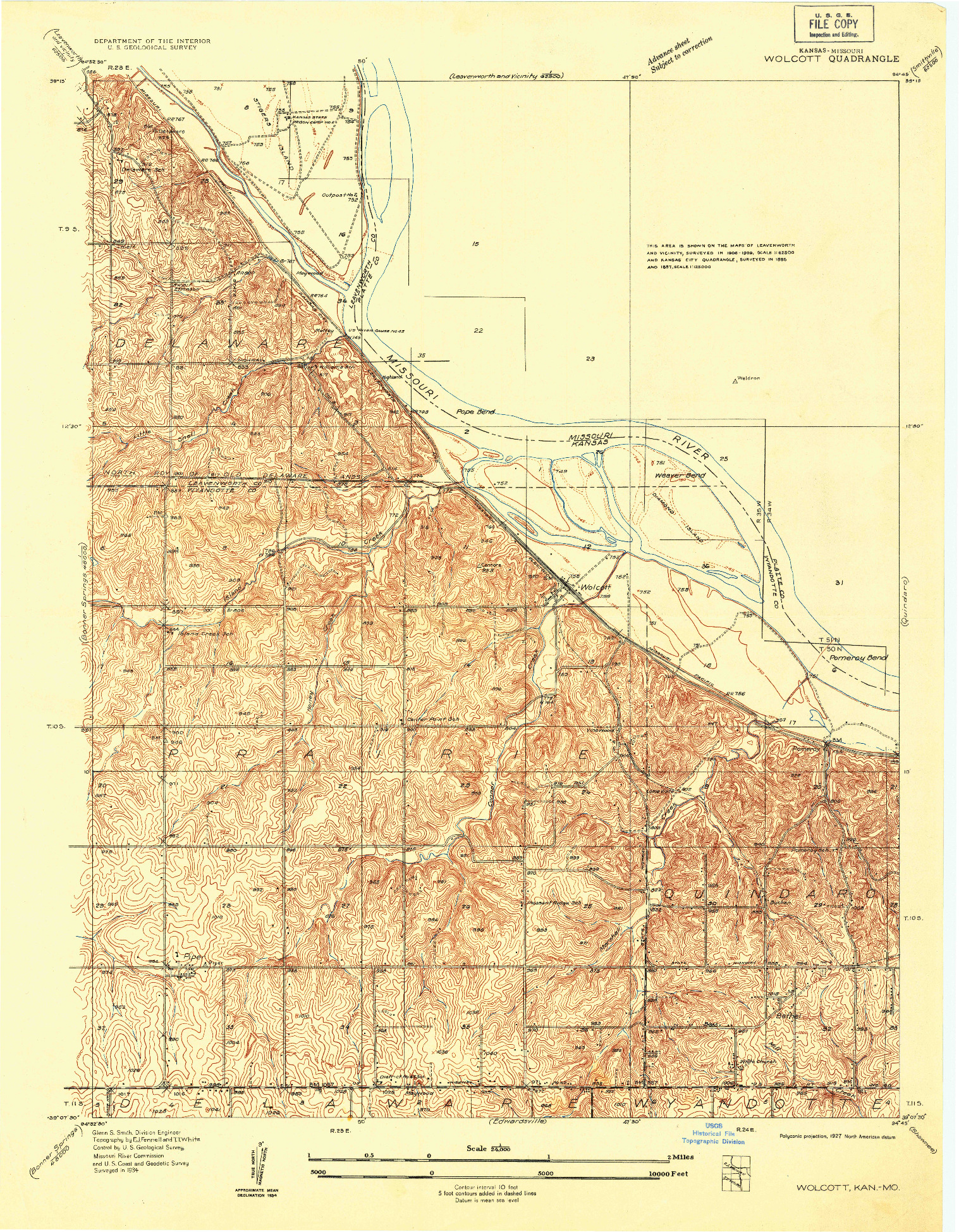 USGS 1:24000-SCALE QUADRANGLE FOR WOLCOTT, KS 1934
