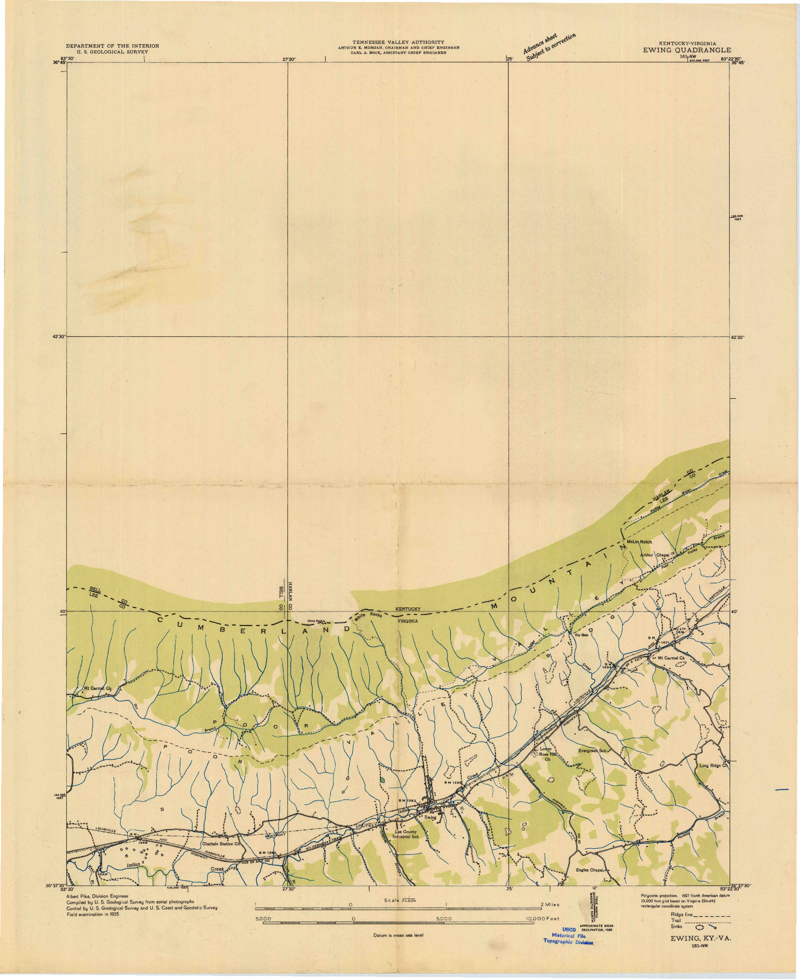 USGS 1:24000-SCALE QUADRANGLE FOR EWING, KY 1935