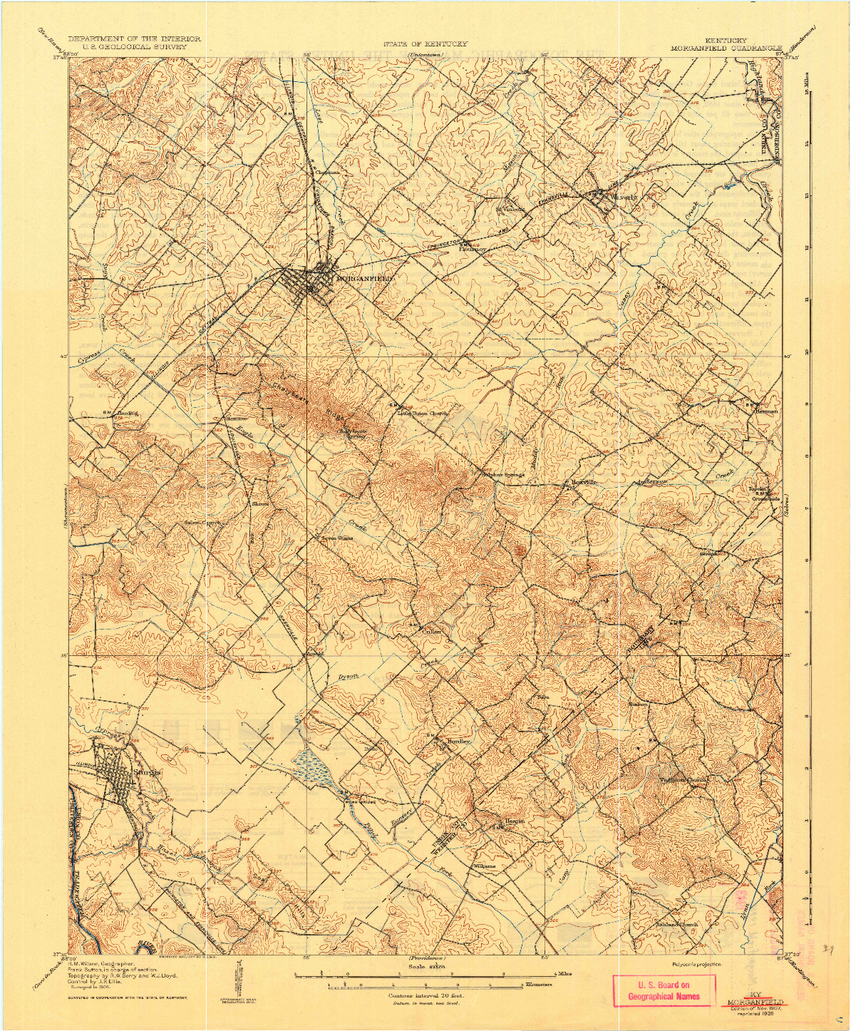 USGS 1:62500-SCALE QUADRANGLE FOR MORGANFIELD, KY 1907