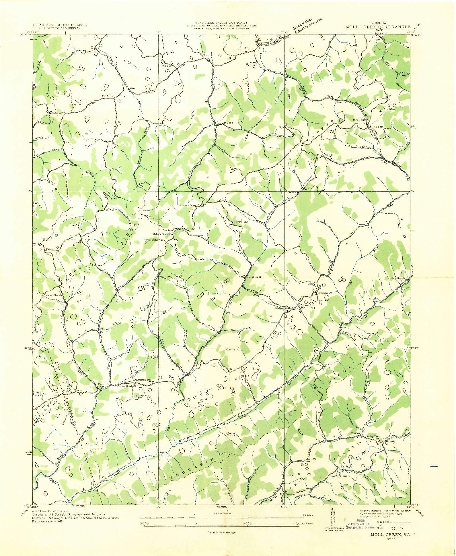 USGS 1:24000-SCALE QUADRANGLE FOR MOLL CREEK, VA 1935