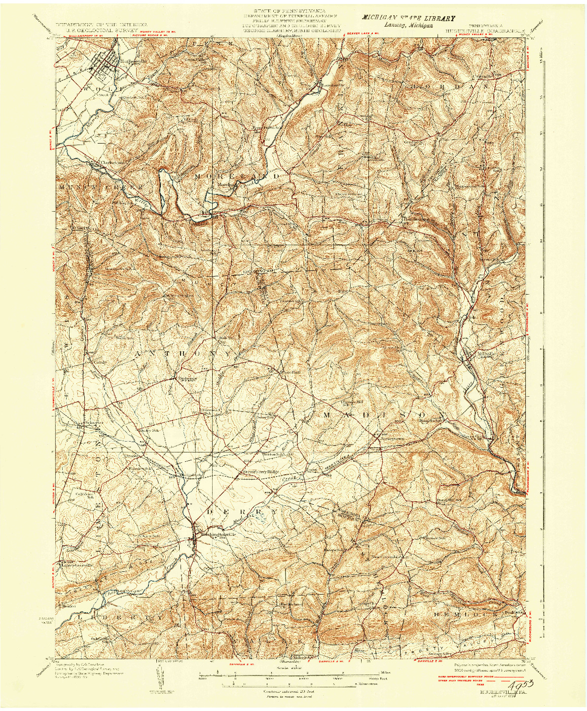 USGS 1:62500-SCALE QUADRANGLE FOR HUGHESVILLE, PA 1935