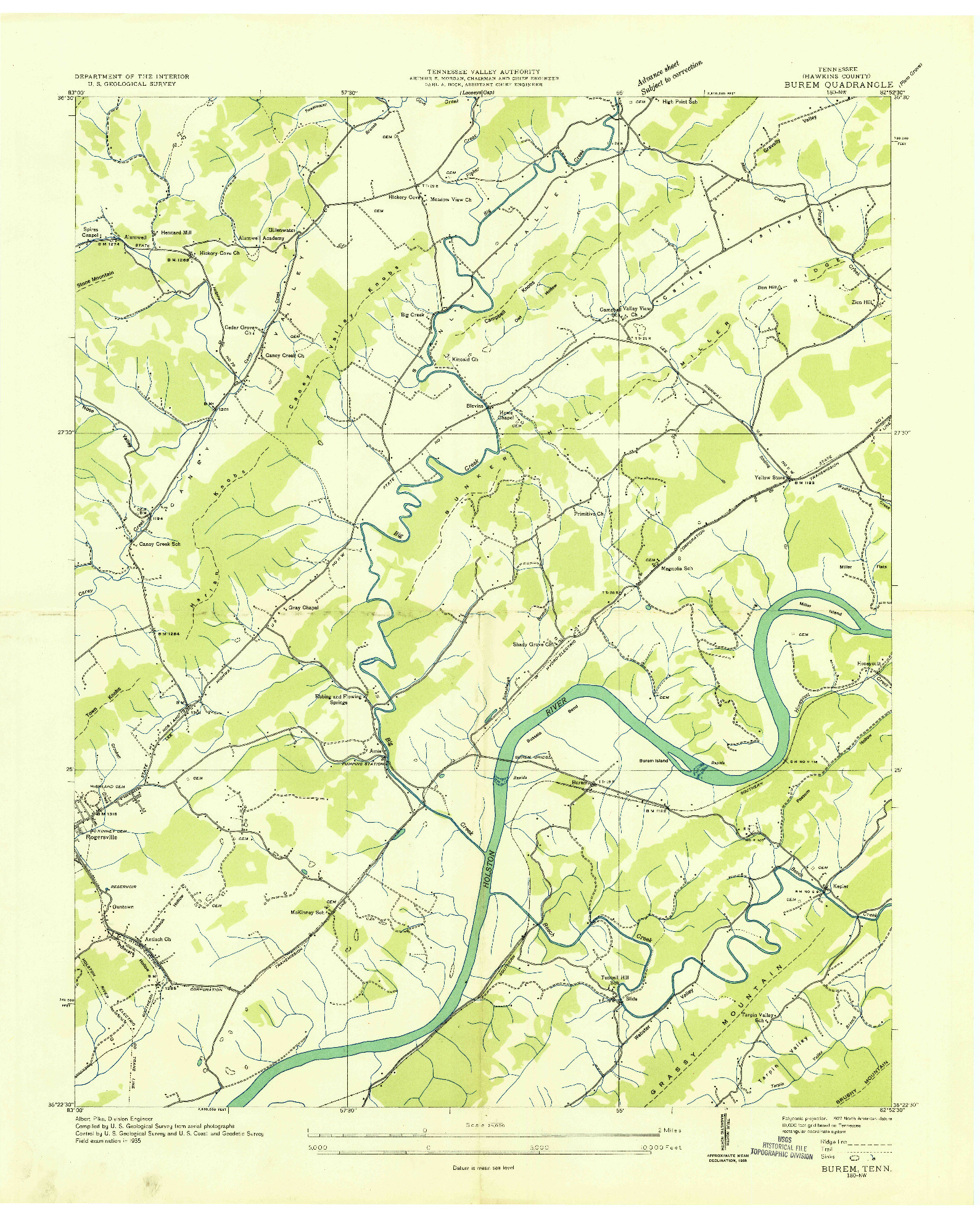 USGS 1:24000-SCALE QUADRANGLE FOR BUREM, TN 1935