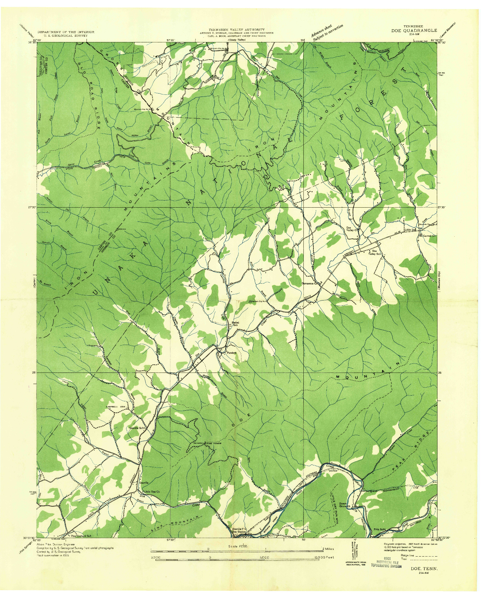 USGS 1:24000-SCALE QUADRANGLE FOR DOE, TN 1935