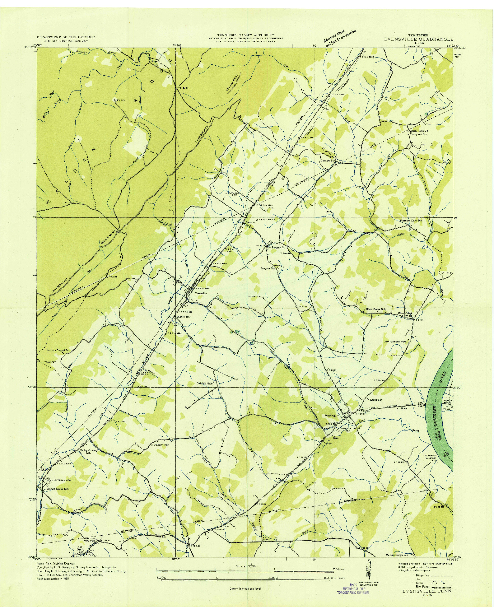 USGS 1:24000-SCALE QUADRANGLE FOR EVENSVILLE, TN 1935