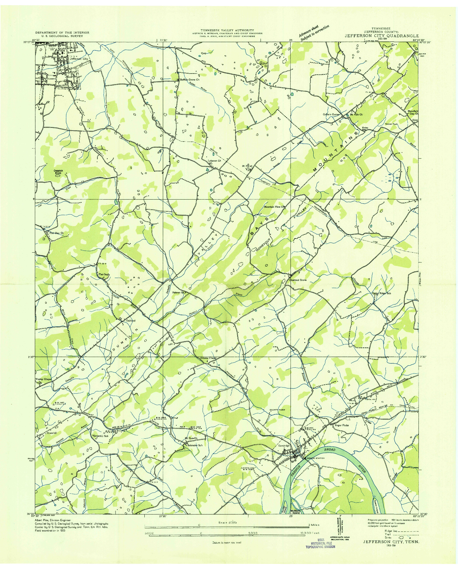 USGS 1:24000-SCALE QUADRANGLE FOR JEFFERSON CITY, TN 1935