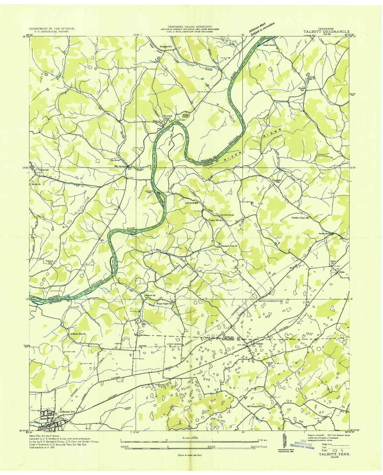 USGS 1:24000-SCALE QUADRANGLE FOR TALBOTT, TN 1935