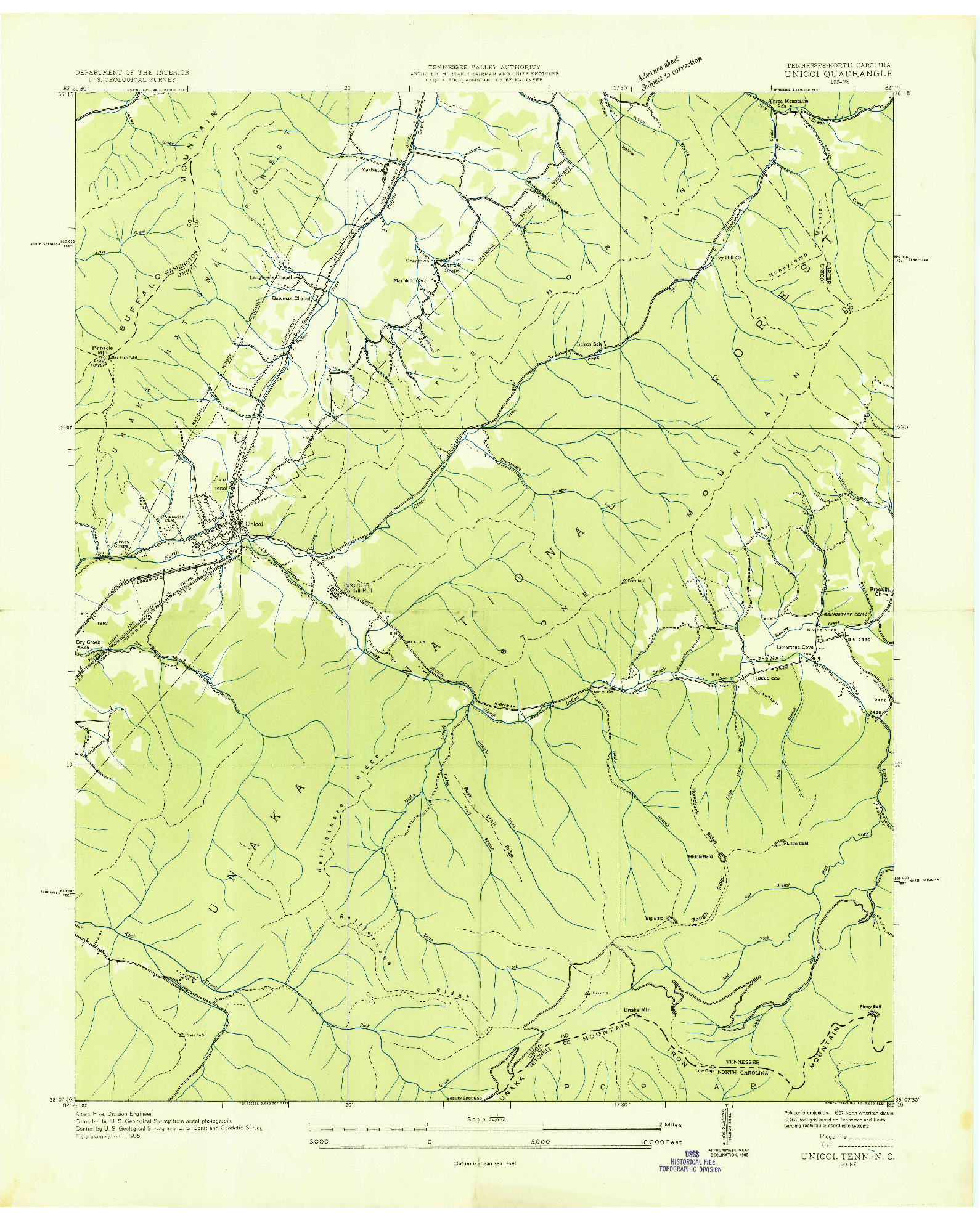 USGS 1:24000-SCALE QUADRANGLE FOR UNICOI, TN 1935