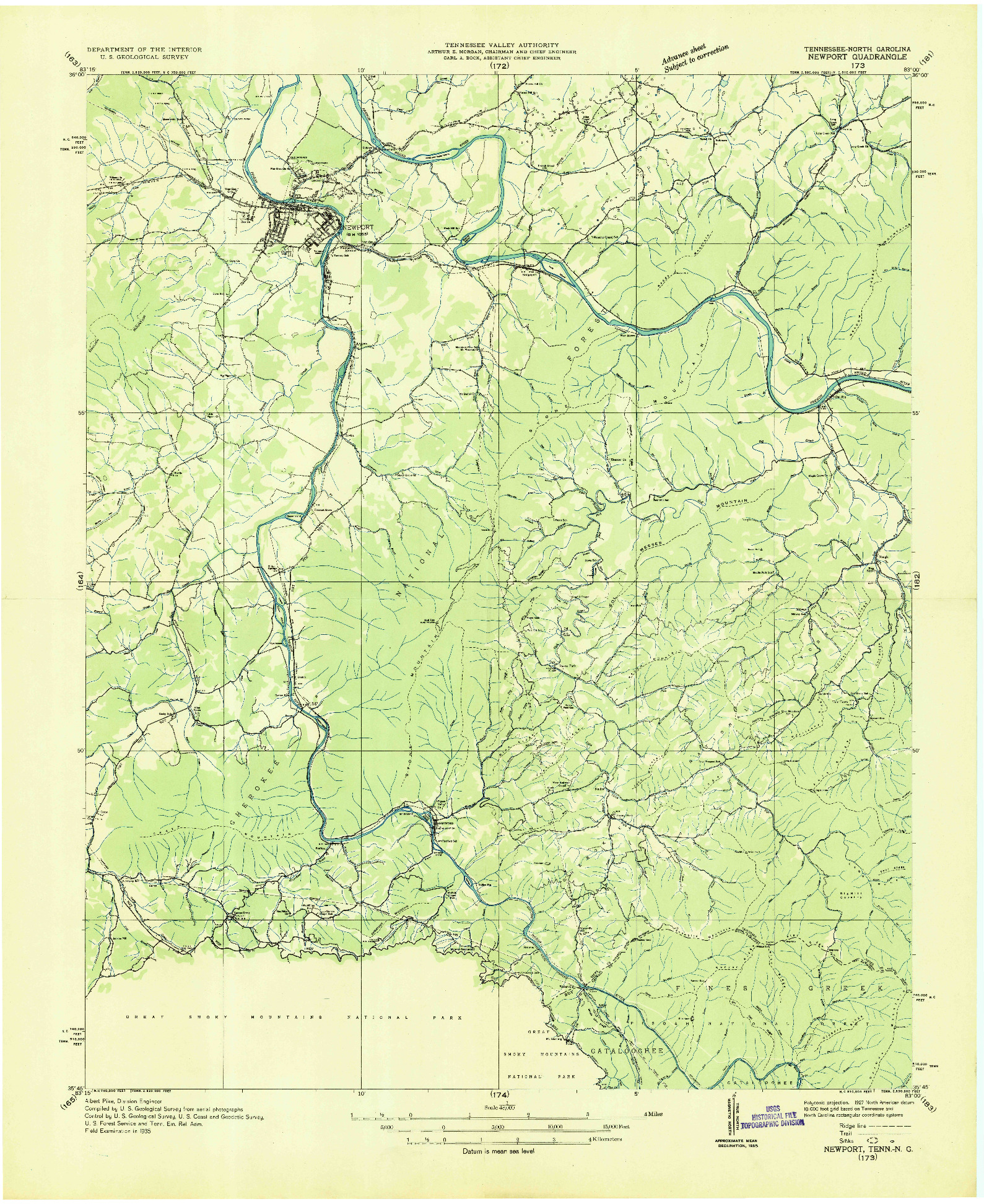 USGS 1:48000-SCALE QUADRANGLE FOR NEWPORT, TN 1935