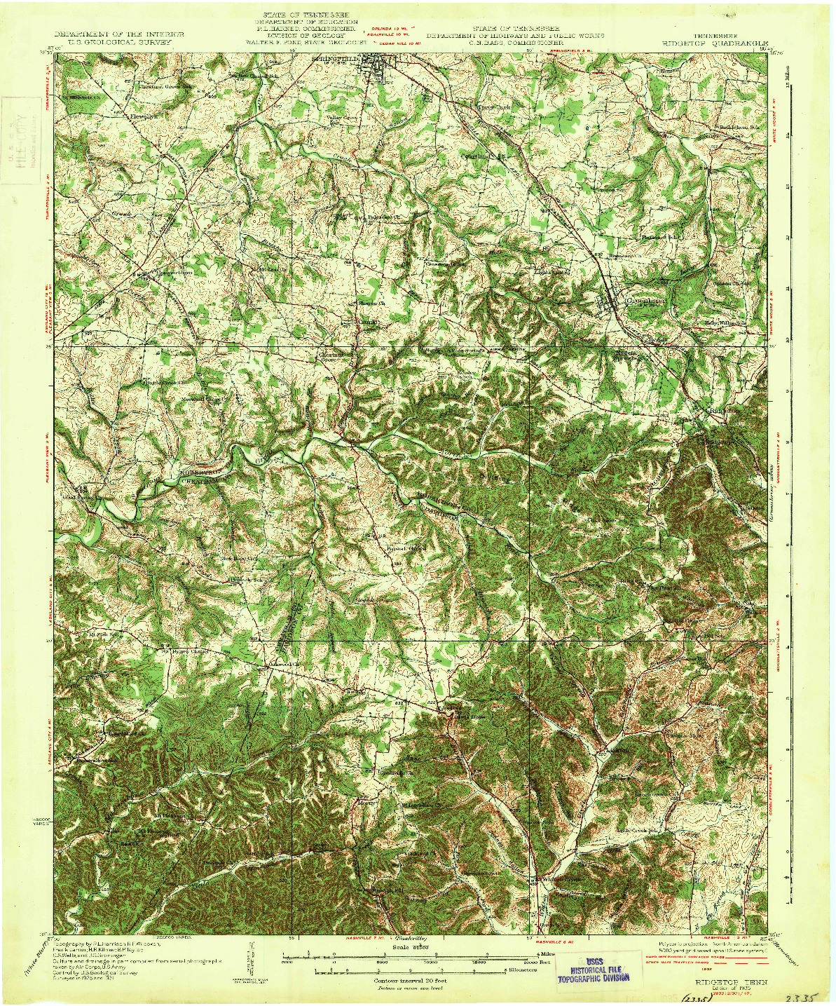 USGS 1:62500-SCALE QUADRANGLE FOR RIDGETOP, TN 1935