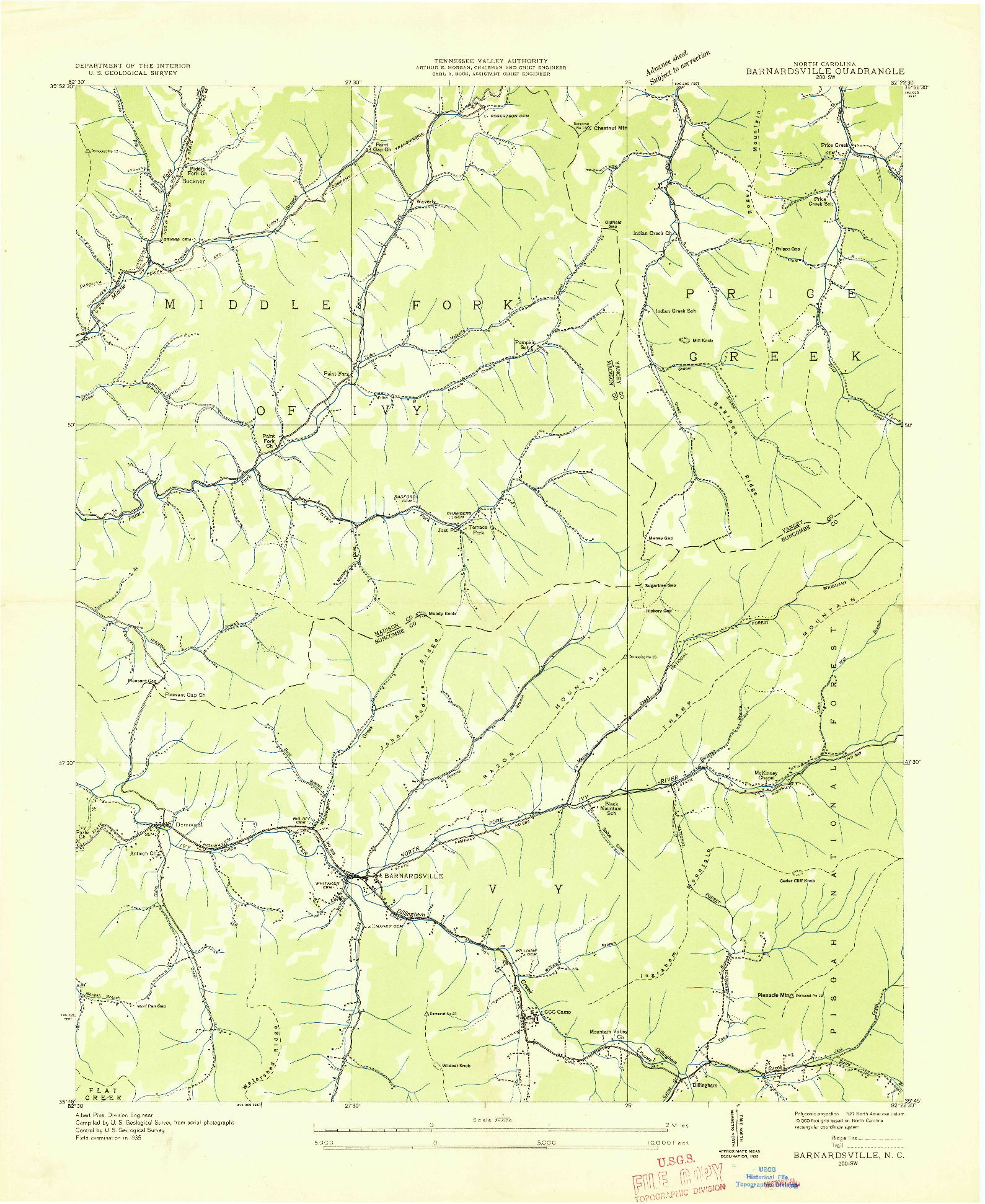 USGS 1:24000-SCALE QUADRANGLE FOR BARNARDSVILLE, NC 1935