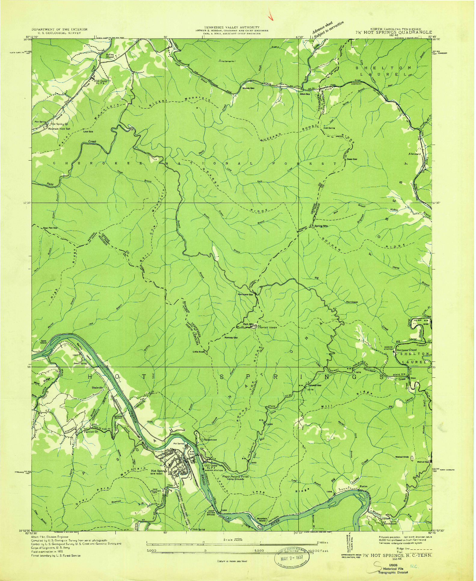 USGS 1:24000-SCALE QUADRANGLE FOR HOT SPRINGS, NC 1935