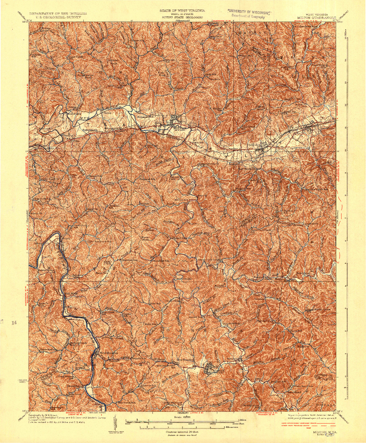 USGS 1:62500-SCALE QUADRANGLE FOR MILTON, WV 1935