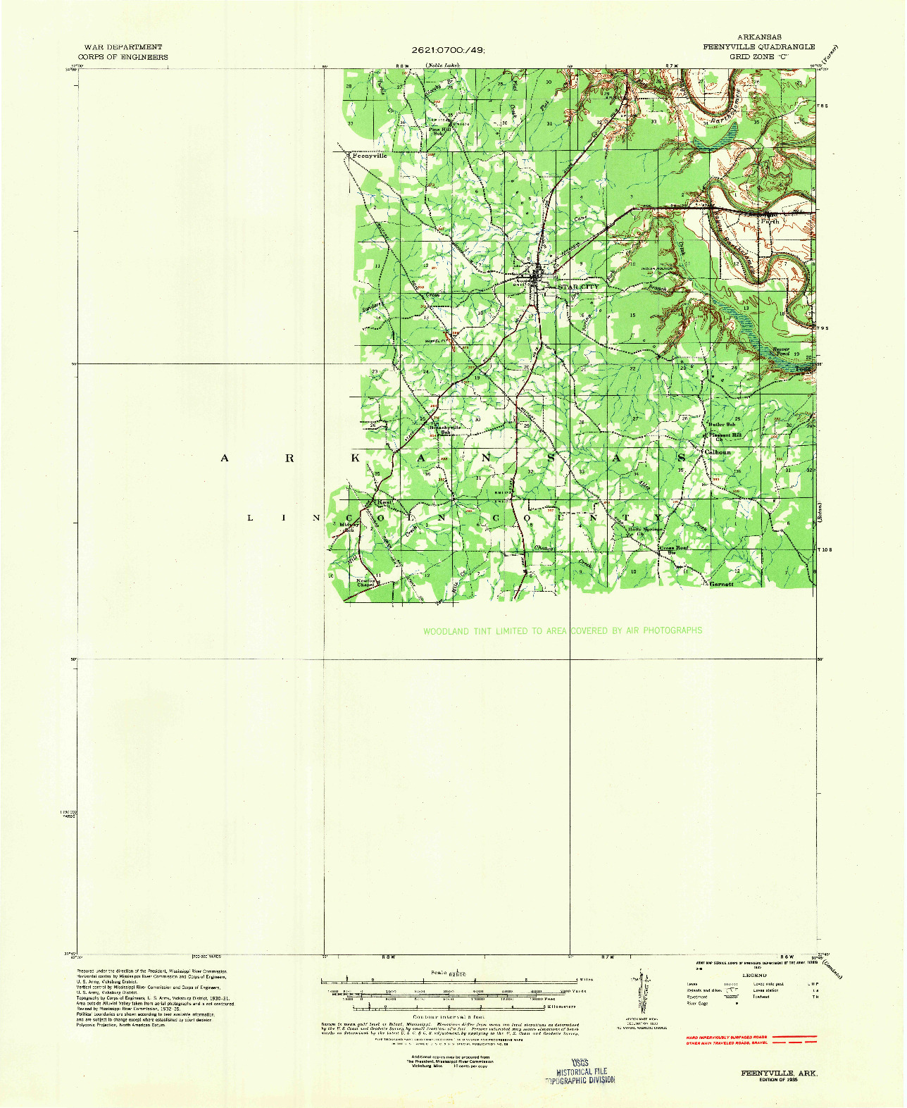 USGS 1:62500-SCALE QUADRANGLE FOR FEENYVILLE, AR 1935