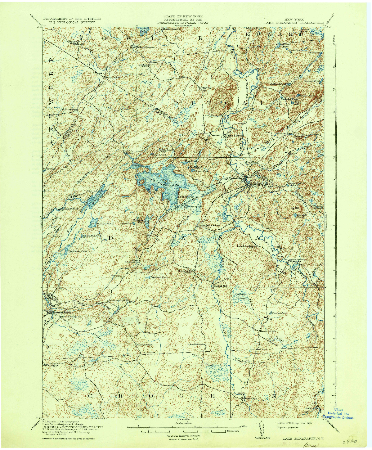USGS 1:62500-SCALE QUADRANGLE FOR LAKE BONAPARTE, NY 1916