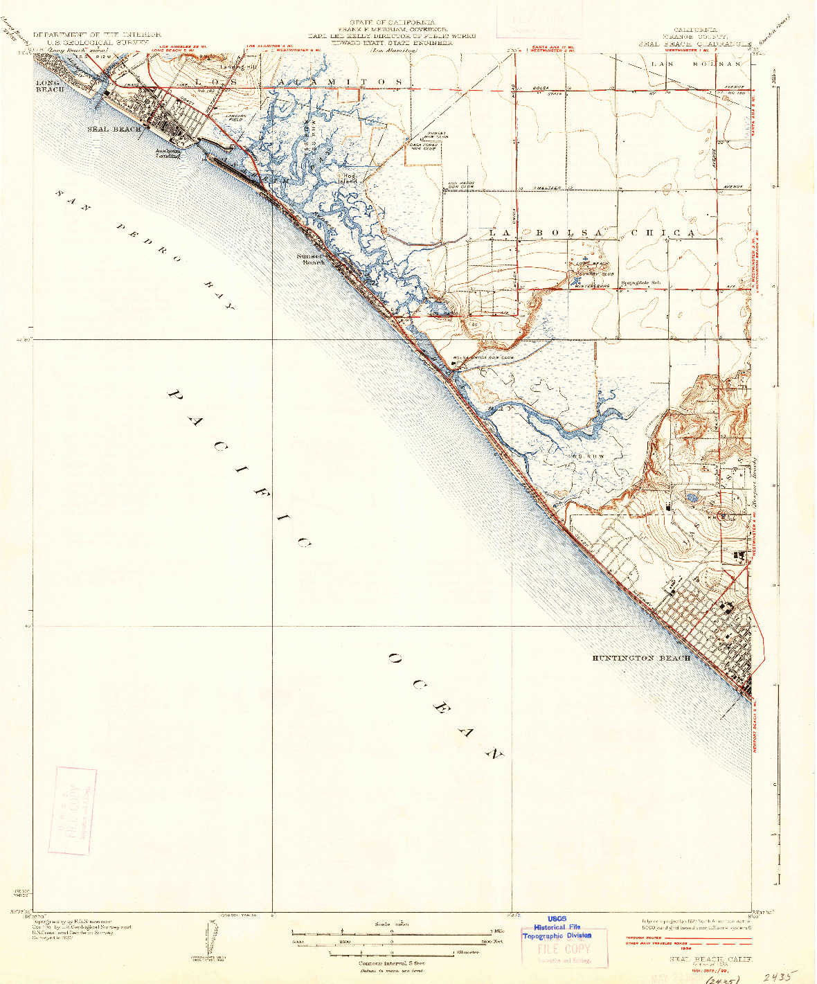 USGS 1:31680-SCALE QUADRANGLE FOR SEAL BEACH, CA 1935