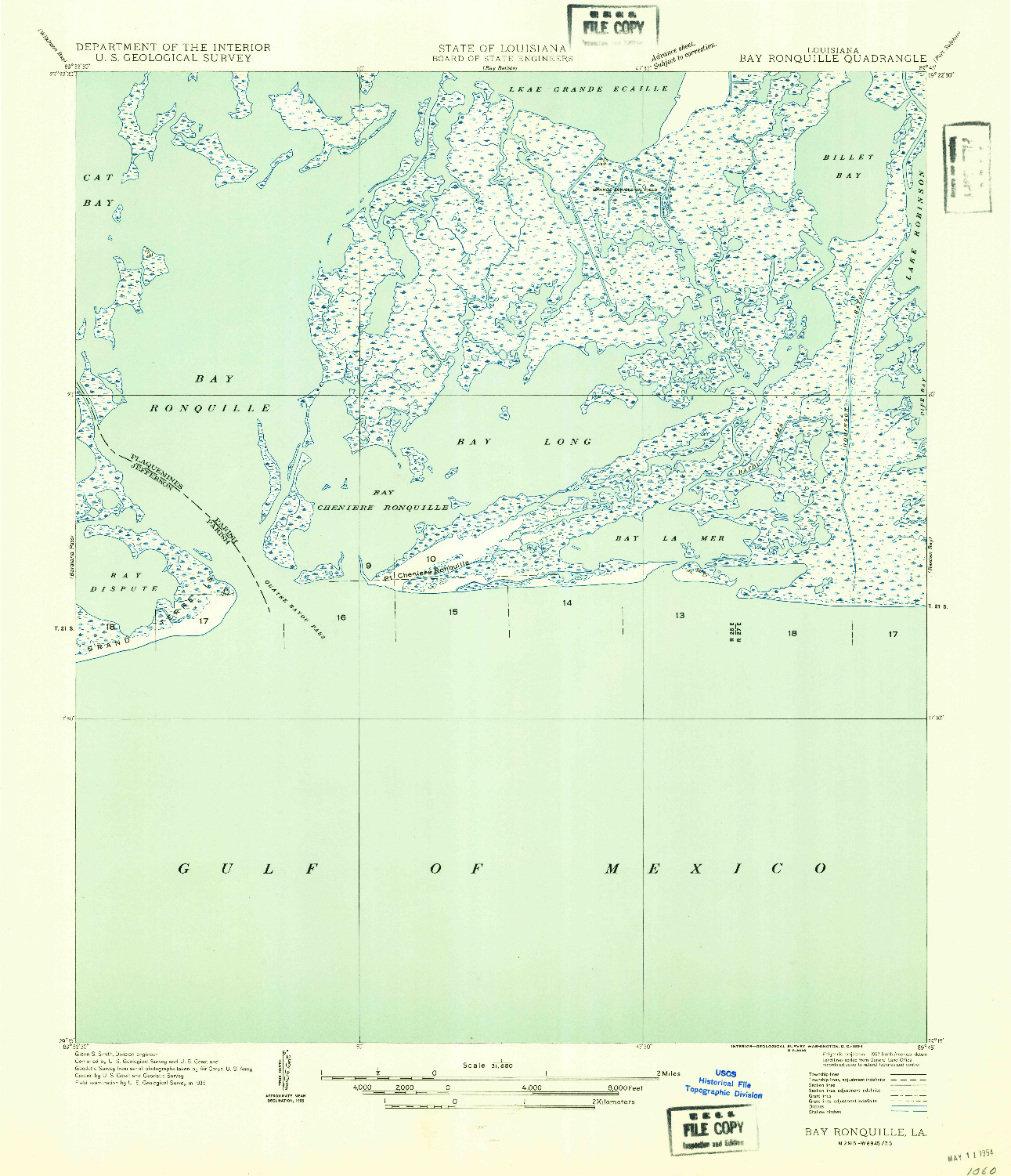 USGS 1:31680-SCALE QUADRANGLE FOR BAY RONQUILLE, LA 1935