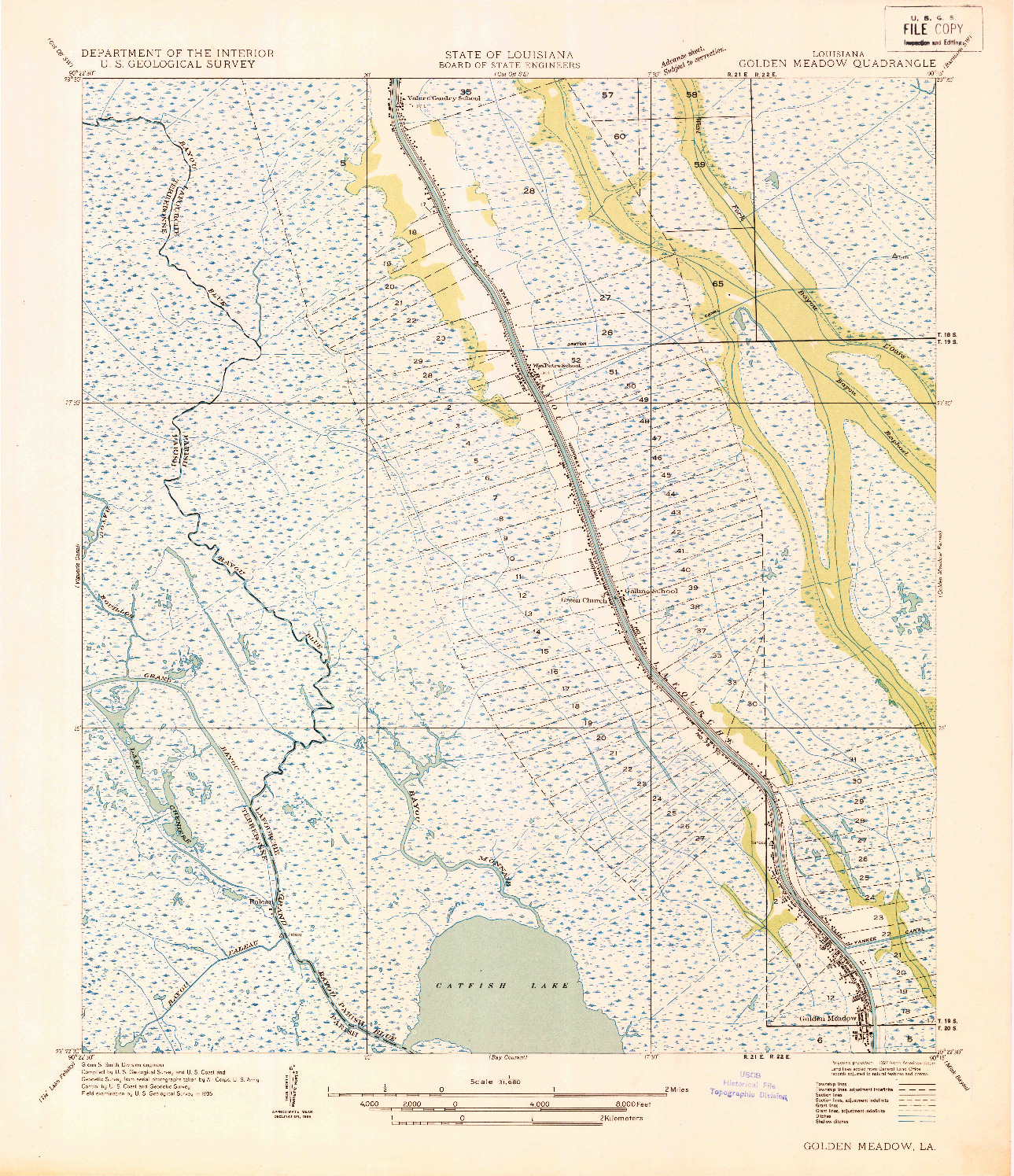 USGS 1:31680-SCALE QUADRANGLE FOR GOLDEN MEADOW, LA 1935
