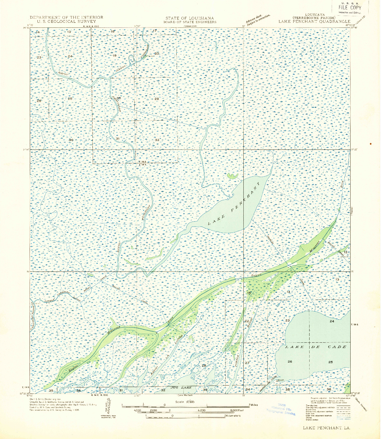 USGS 1:31680-SCALE QUADRANGLE FOR LAKE PENCHANT, LA 1935