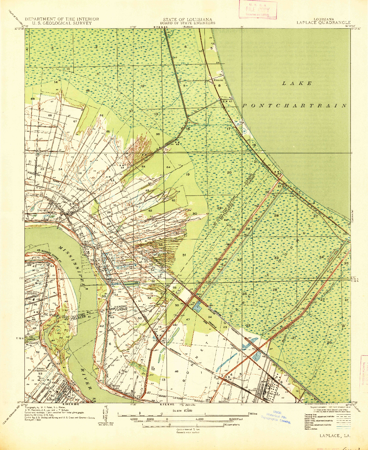 USGS 1:31680-SCALE QUADRANGLE FOR LAPLACE, LA 1935