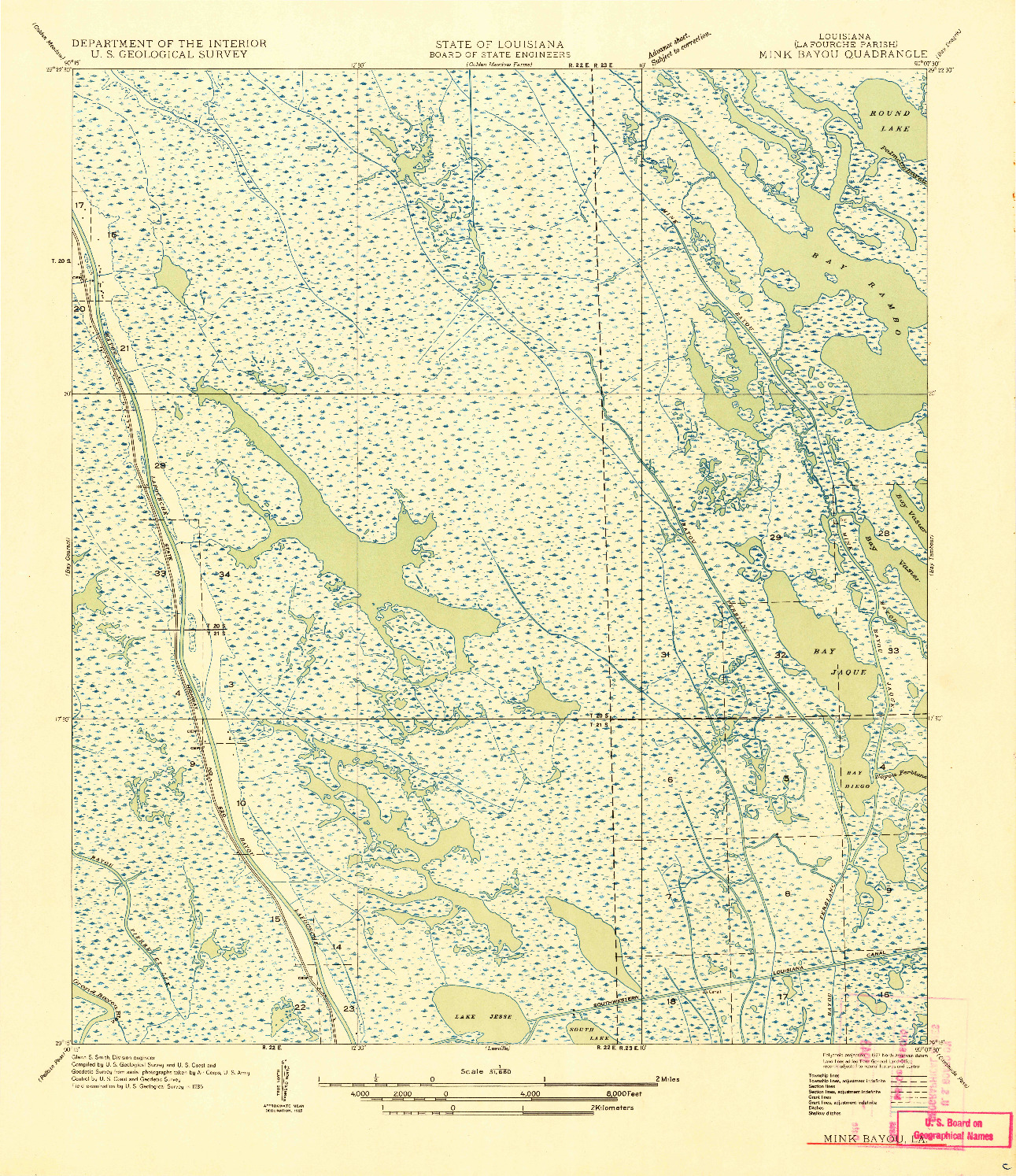 USGS 1:31680-SCALE QUADRANGLE FOR MINK BAYOU, LA 1935