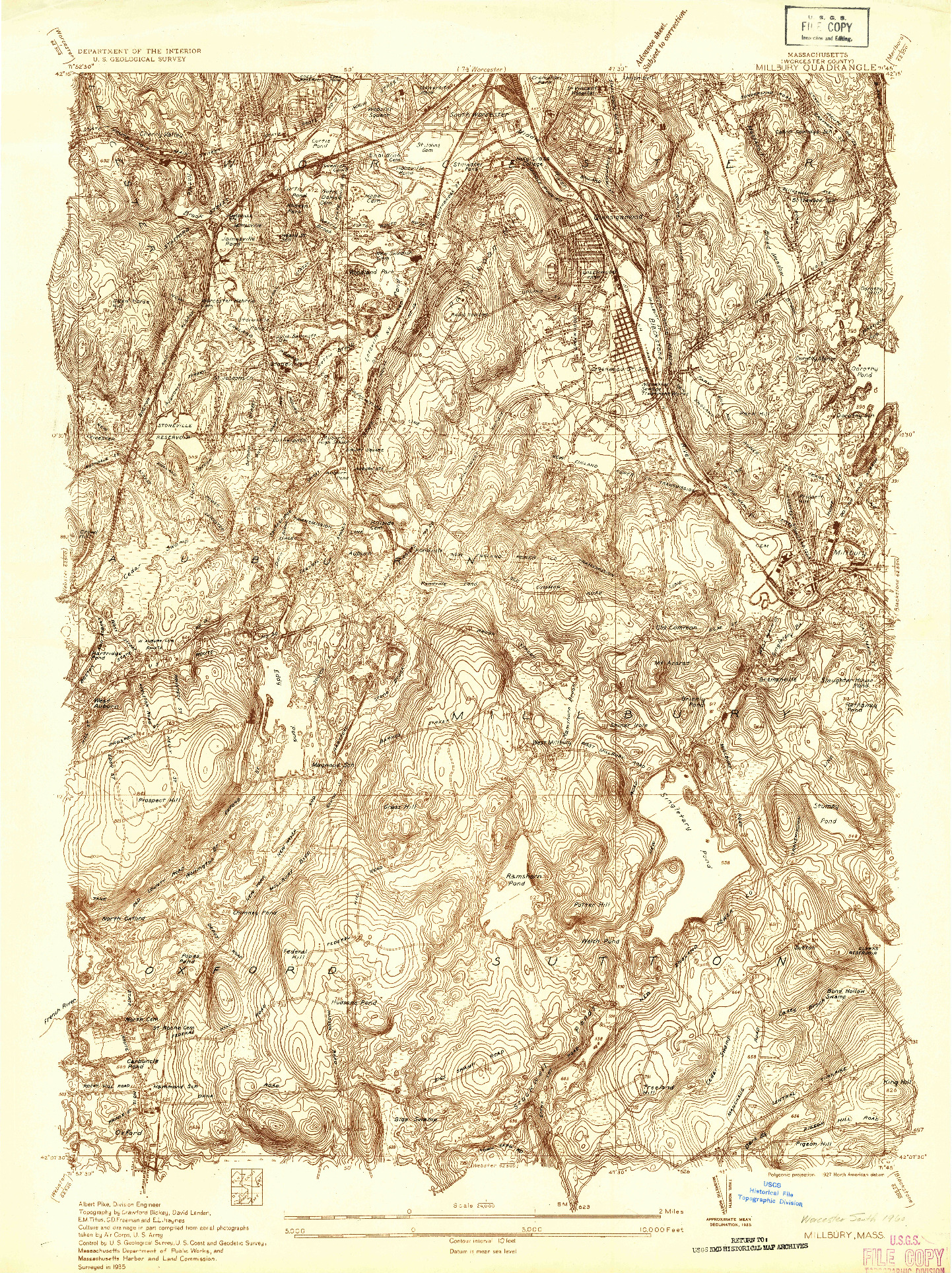 USGS 1:24000-SCALE QUADRANGLE FOR MILLBURY, MA 1935