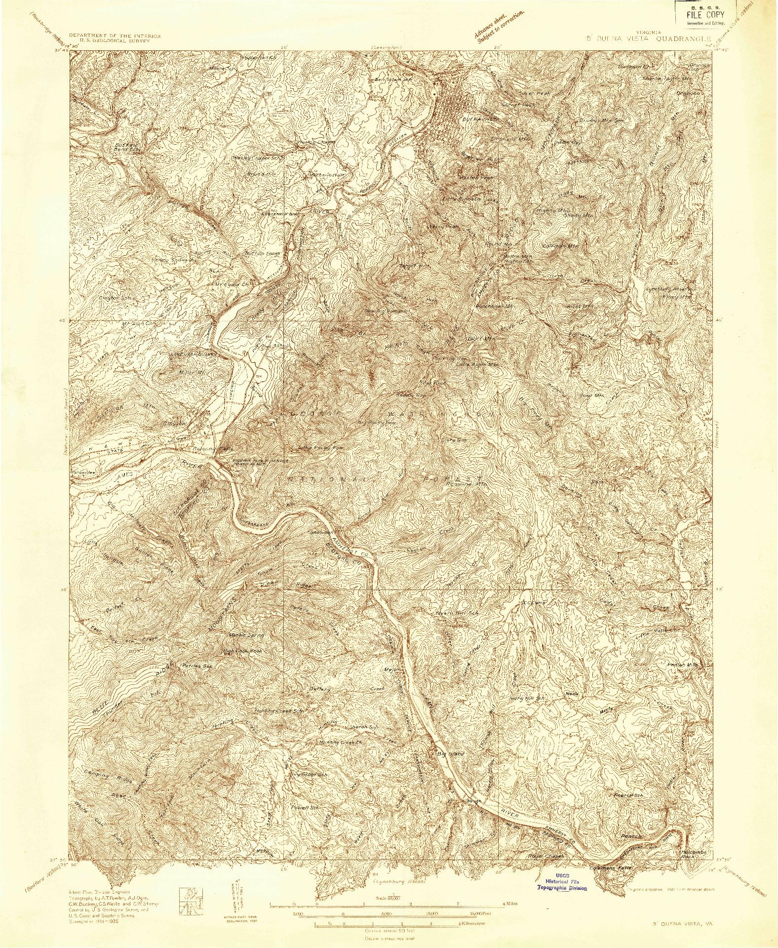 USGS 1:48000-SCALE QUADRANGLE FOR BUENA VISTA, VA 1935