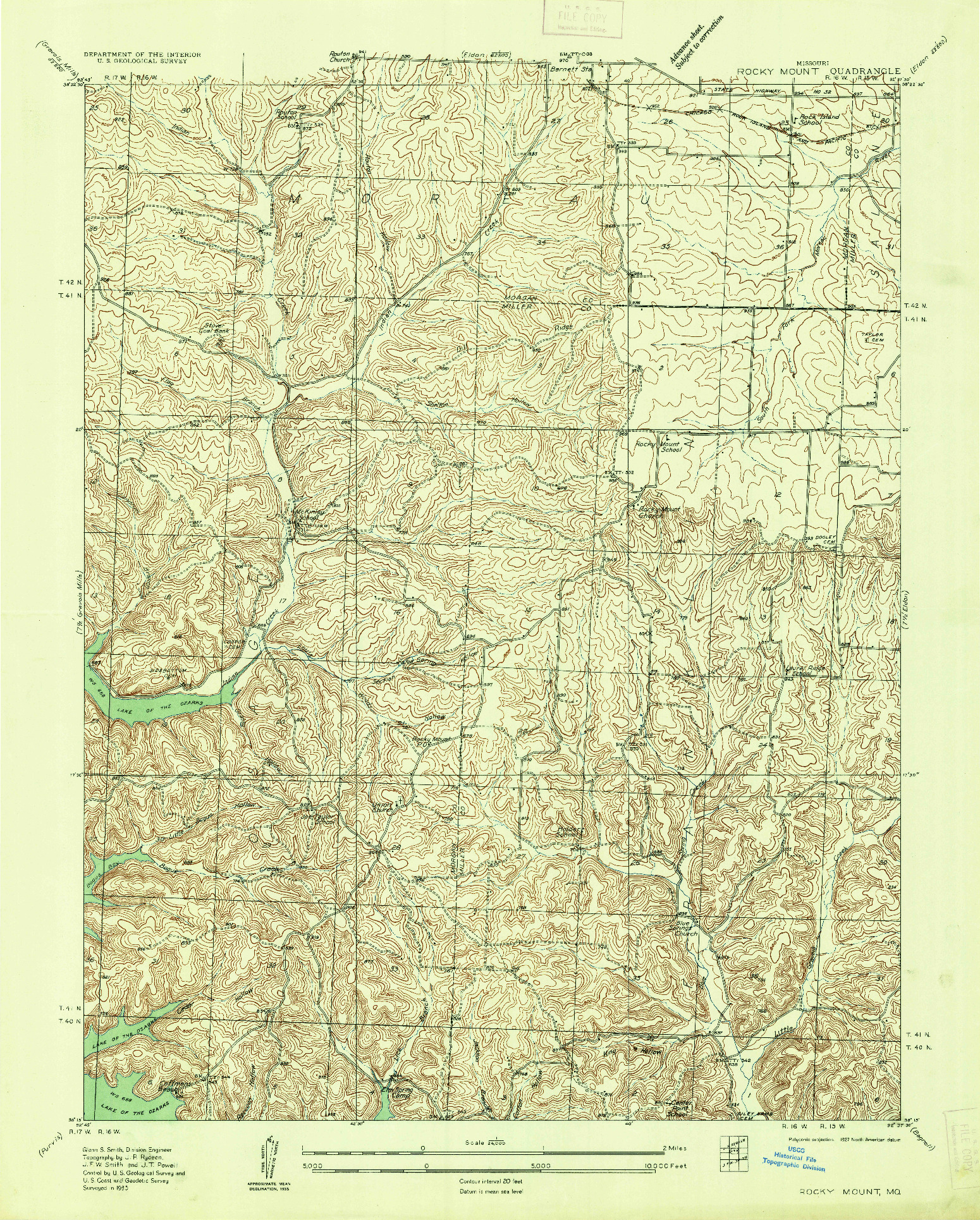 USGS 1:24000-SCALE QUADRANGLE FOR ROCKY MOUNT, MO 1935
