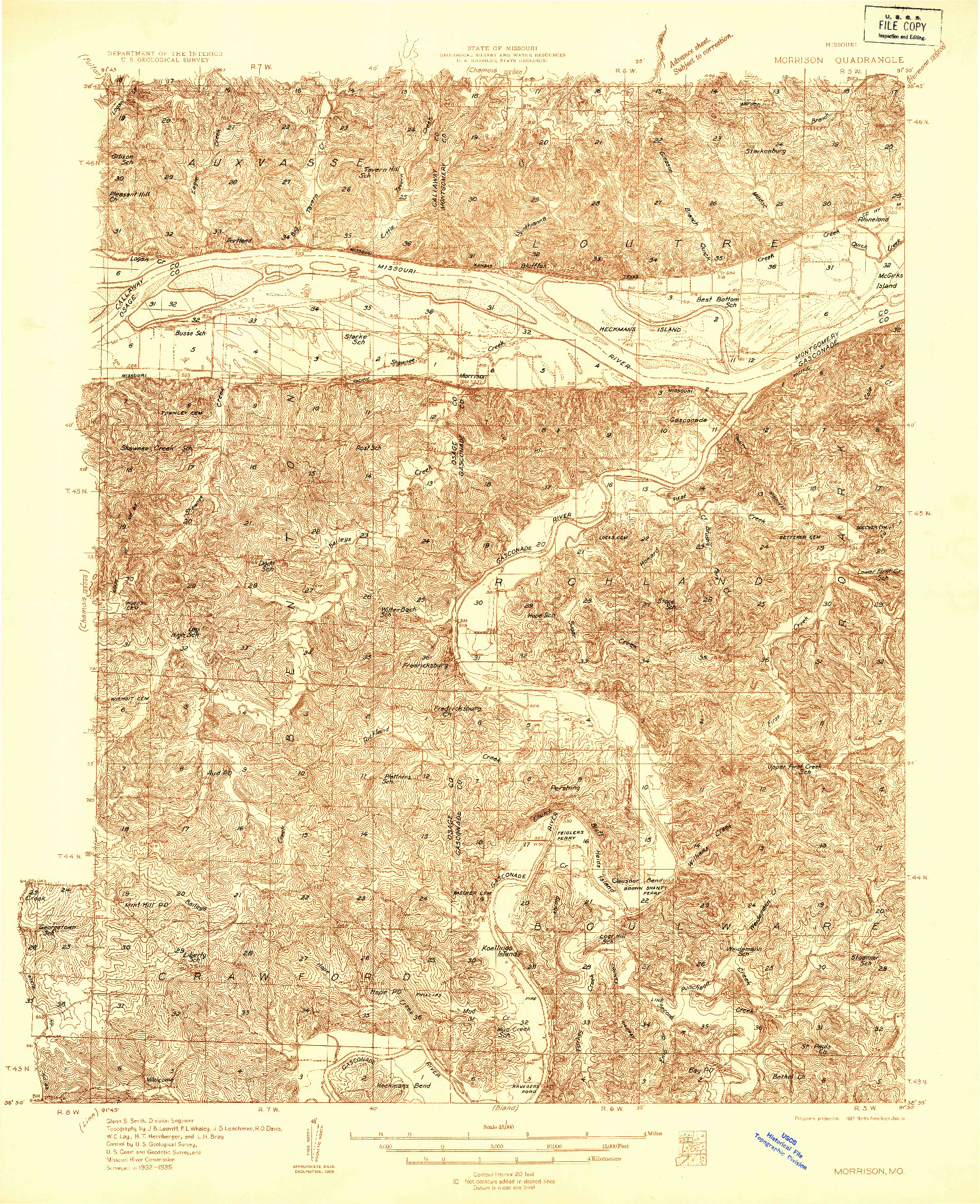 USGS 1:48000-SCALE QUADRANGLE FOR MORRISON, MO 1935
