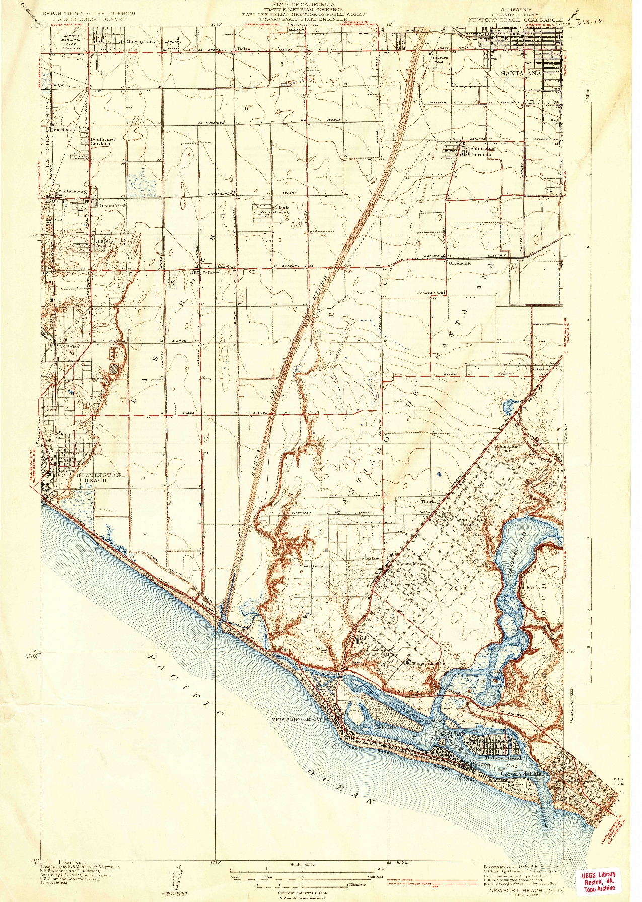 USGS 1:31680-SCALE QUADRANGLE FOR NEWPORT BEACH, CA 1935