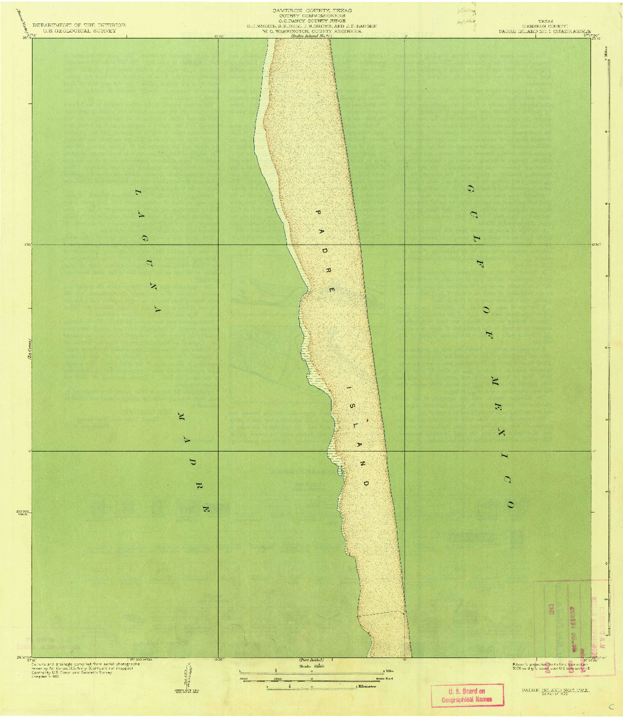 USGS 1:31680-SCALE QUADRANGLE FOR PADRE ISLAND NO 1, TX 1935