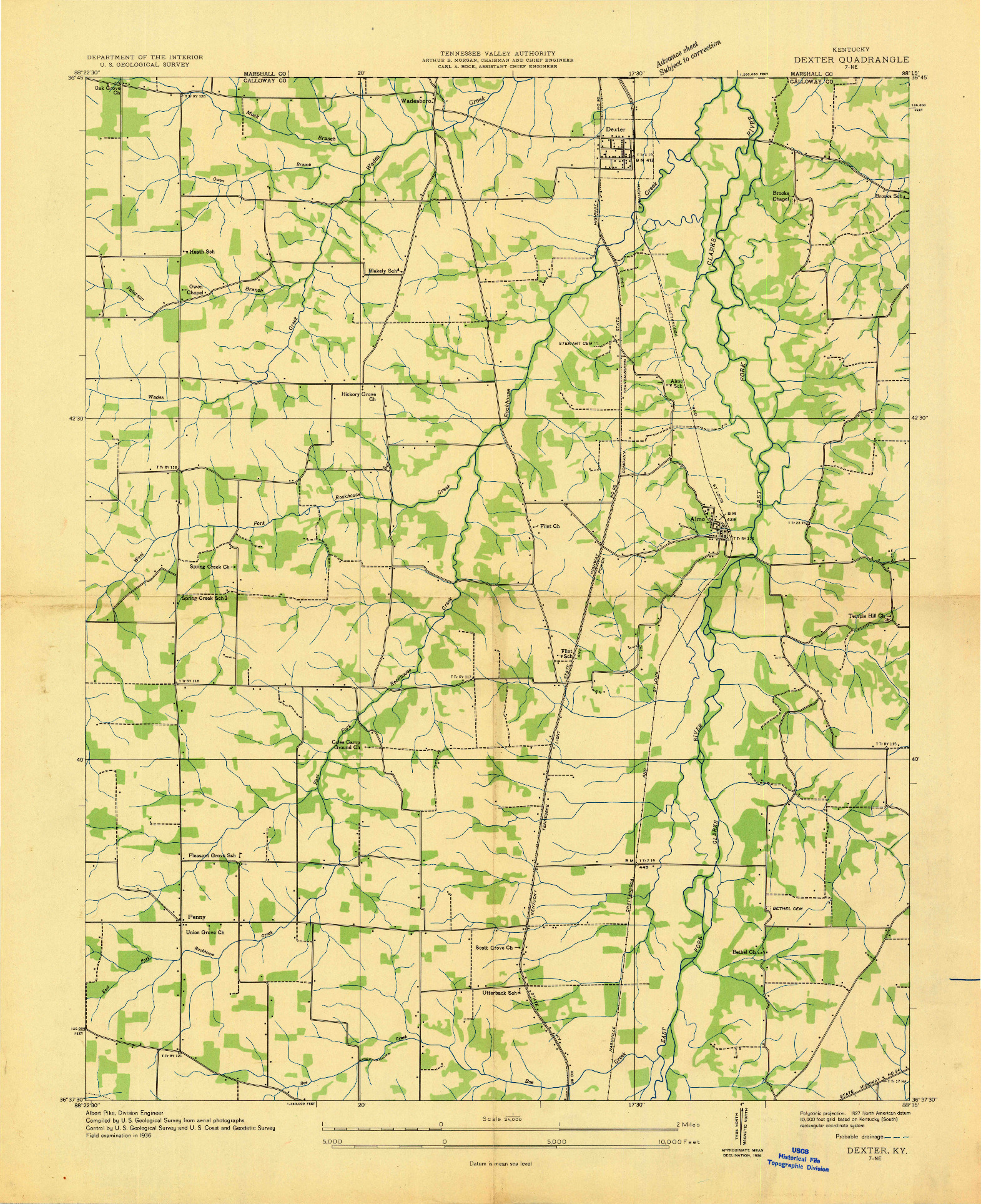 USGS 1:24000-SCALE QUADRANGLE FOR DEXTER, KY 1936